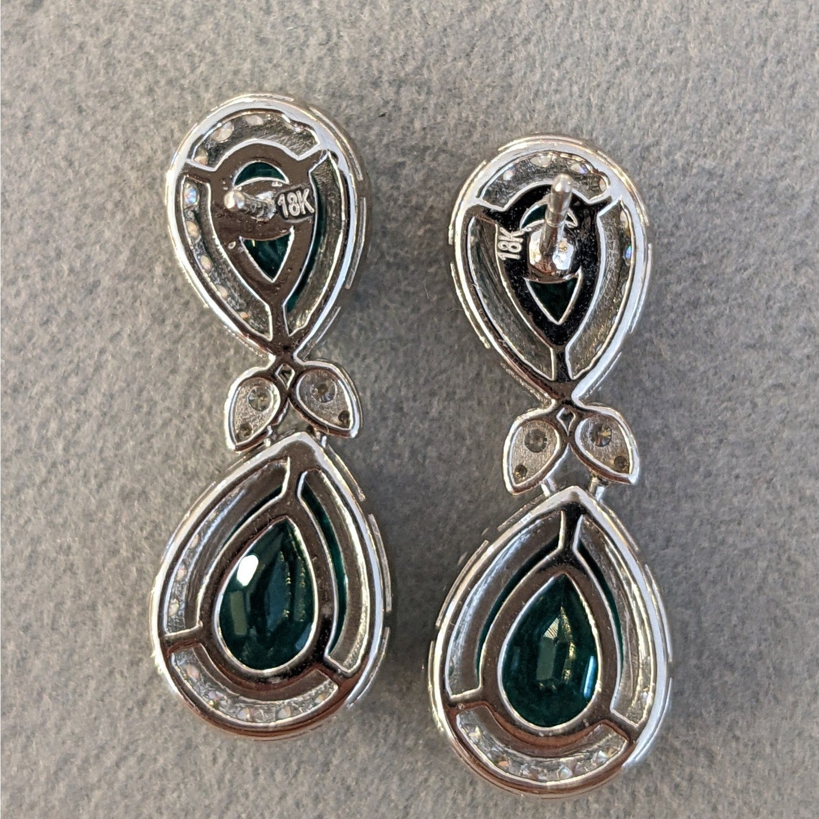 Natural Emerald and Diamond Drop Earrings in 18k White Gold