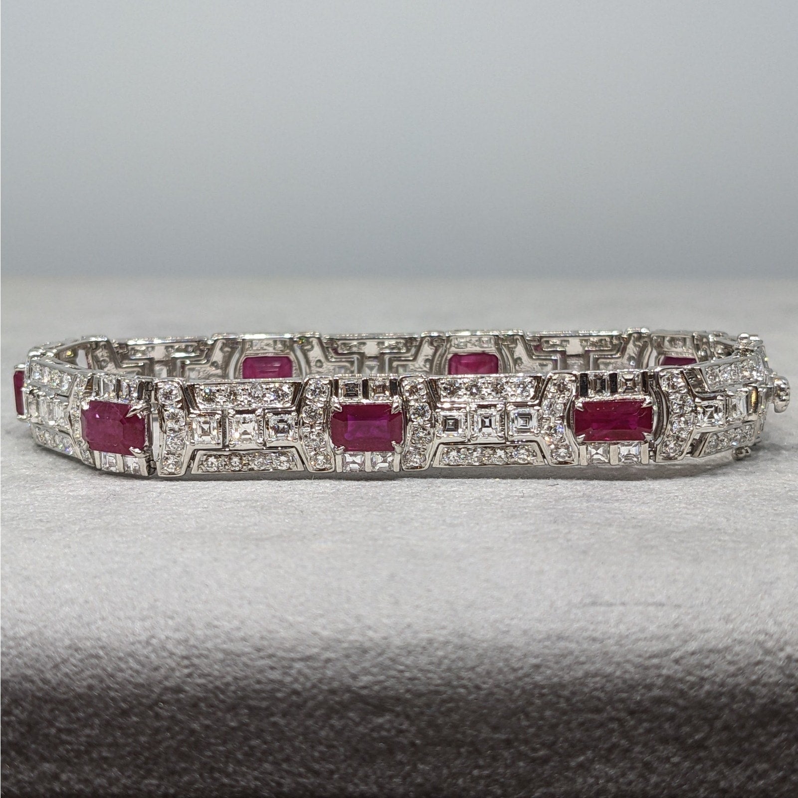 Natural Diamond and Ruby Statement Bracelet in Platinum