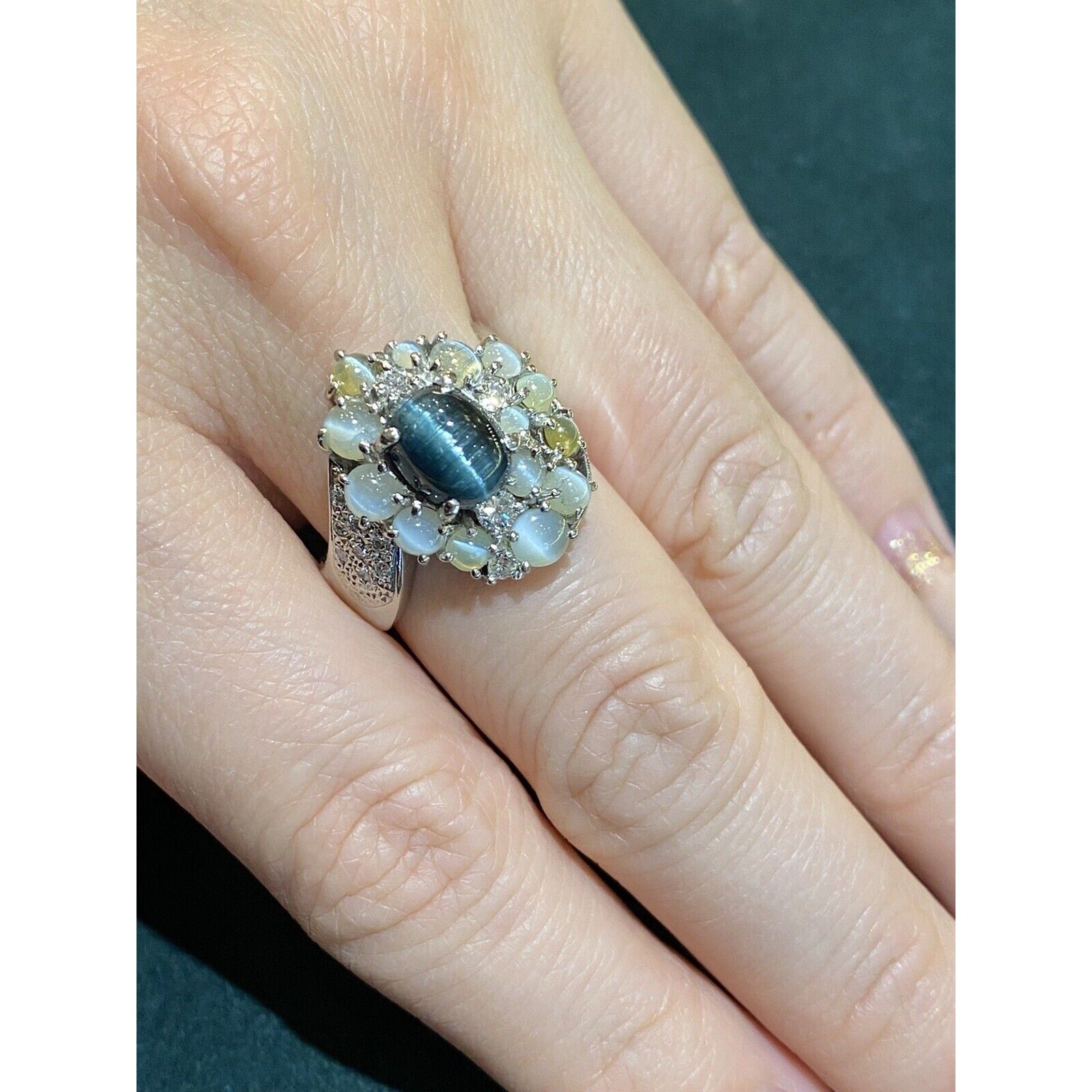 Cats Eye Tourmaline and Chrysoberyl Ring in Platinum