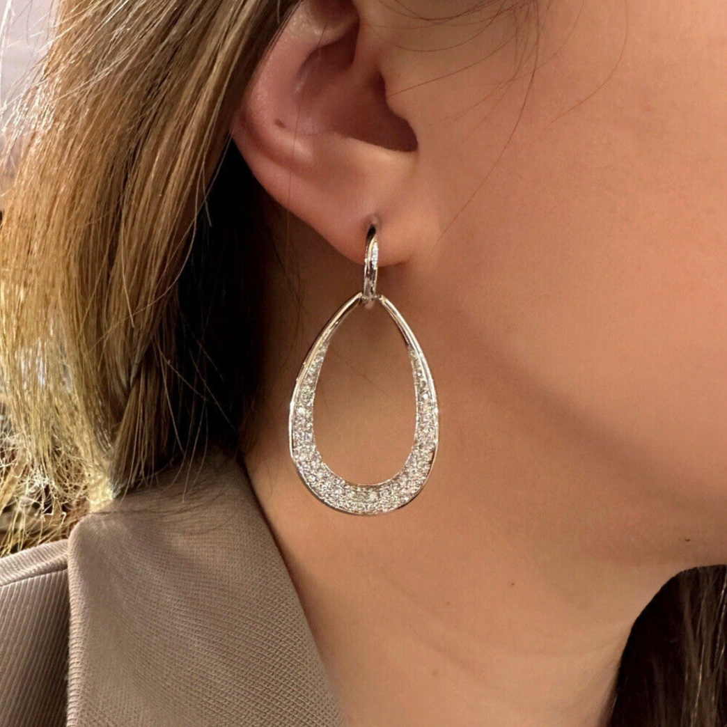 Large Open Hoop Pave Diamond Earrings 3.05 cttw in 18k White Gold--HM2414AS