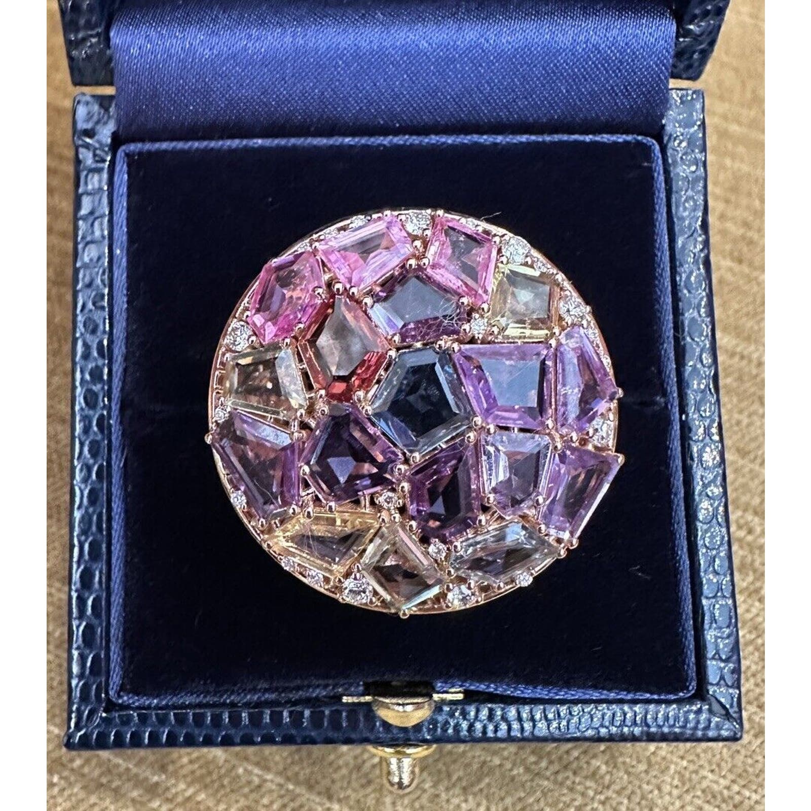 Large Multicolor Sapphire and Diamond Statement Ring in 18k Rose Gold - HM2569AR