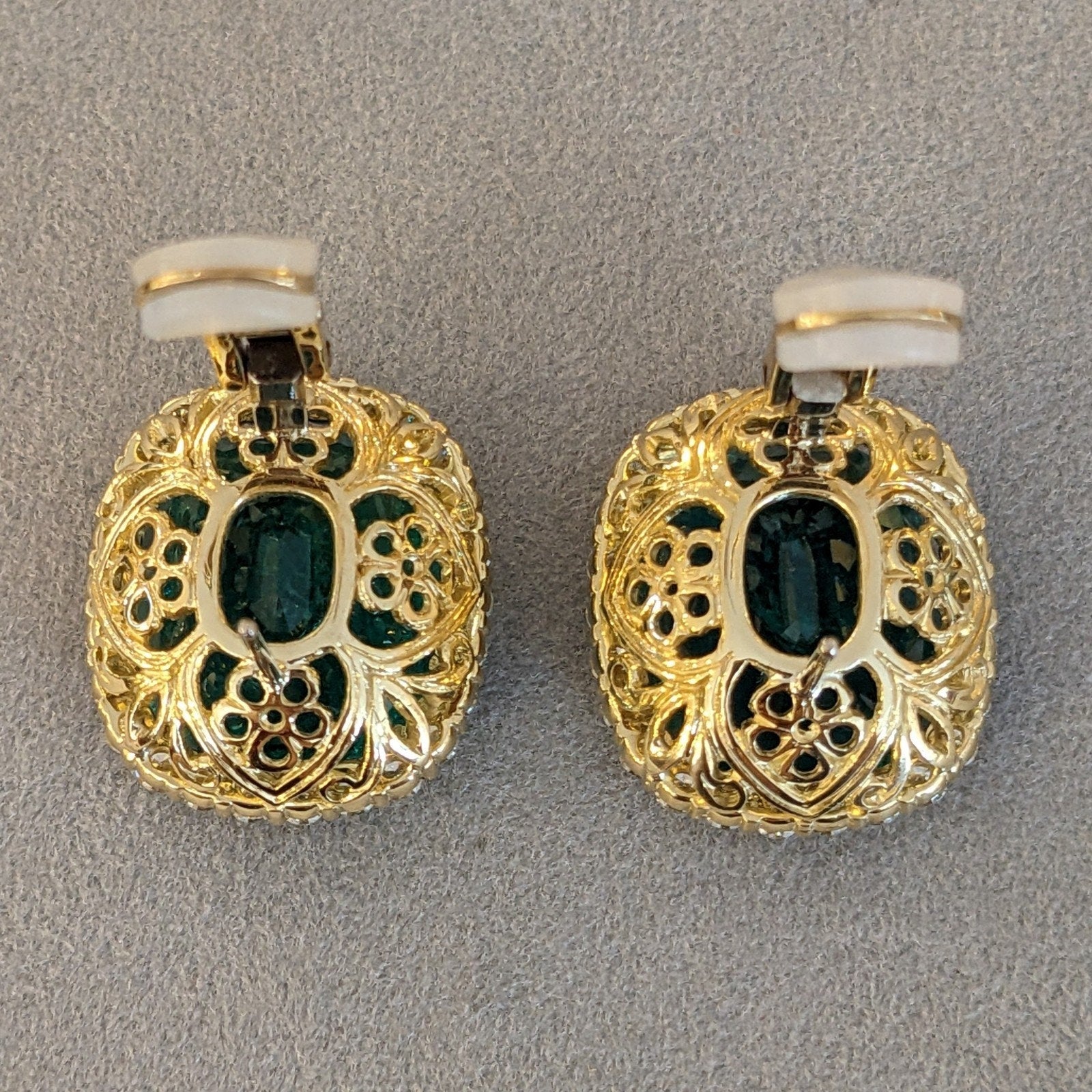 AGL 29.15 cts Cushion Emerald Halo Diamond Earrings 18k Yellow Gold