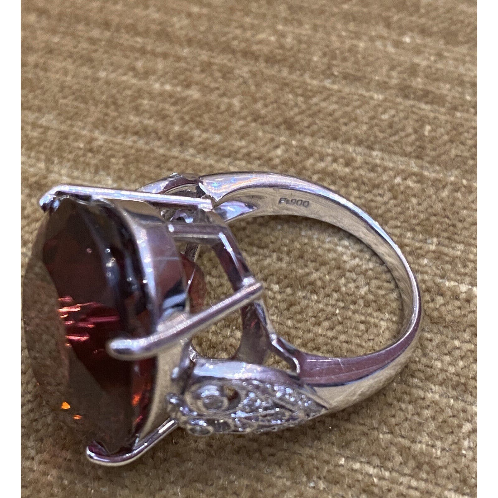 GIA 27.58 ct Oval Rubellite Cocktail Ring with Diamonds in Platinum - HM2370EA