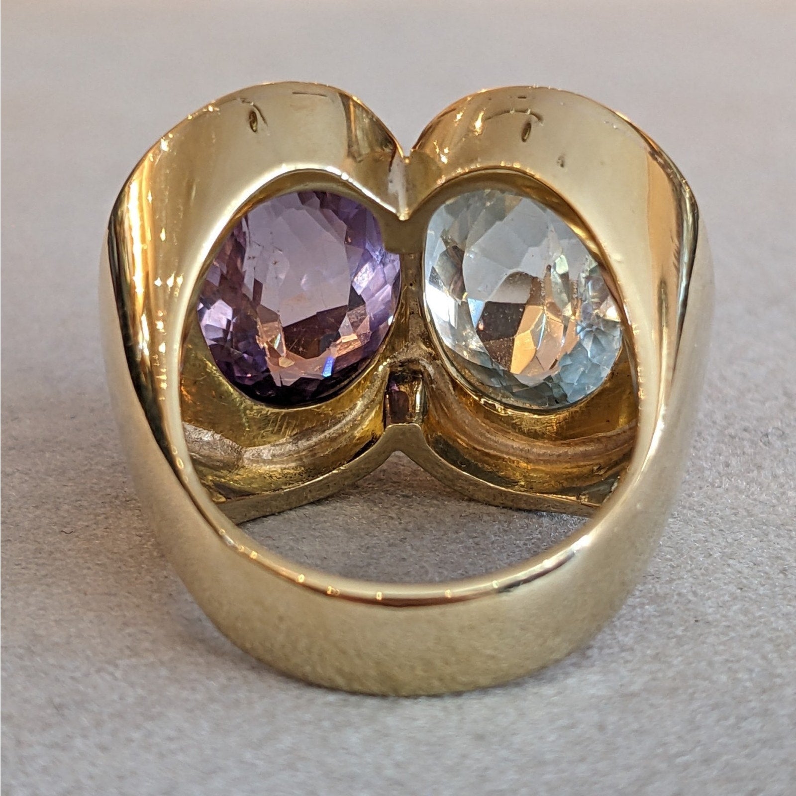 Large Aquamarine and Amethyst Statement Ring in 18k Yellow Gold