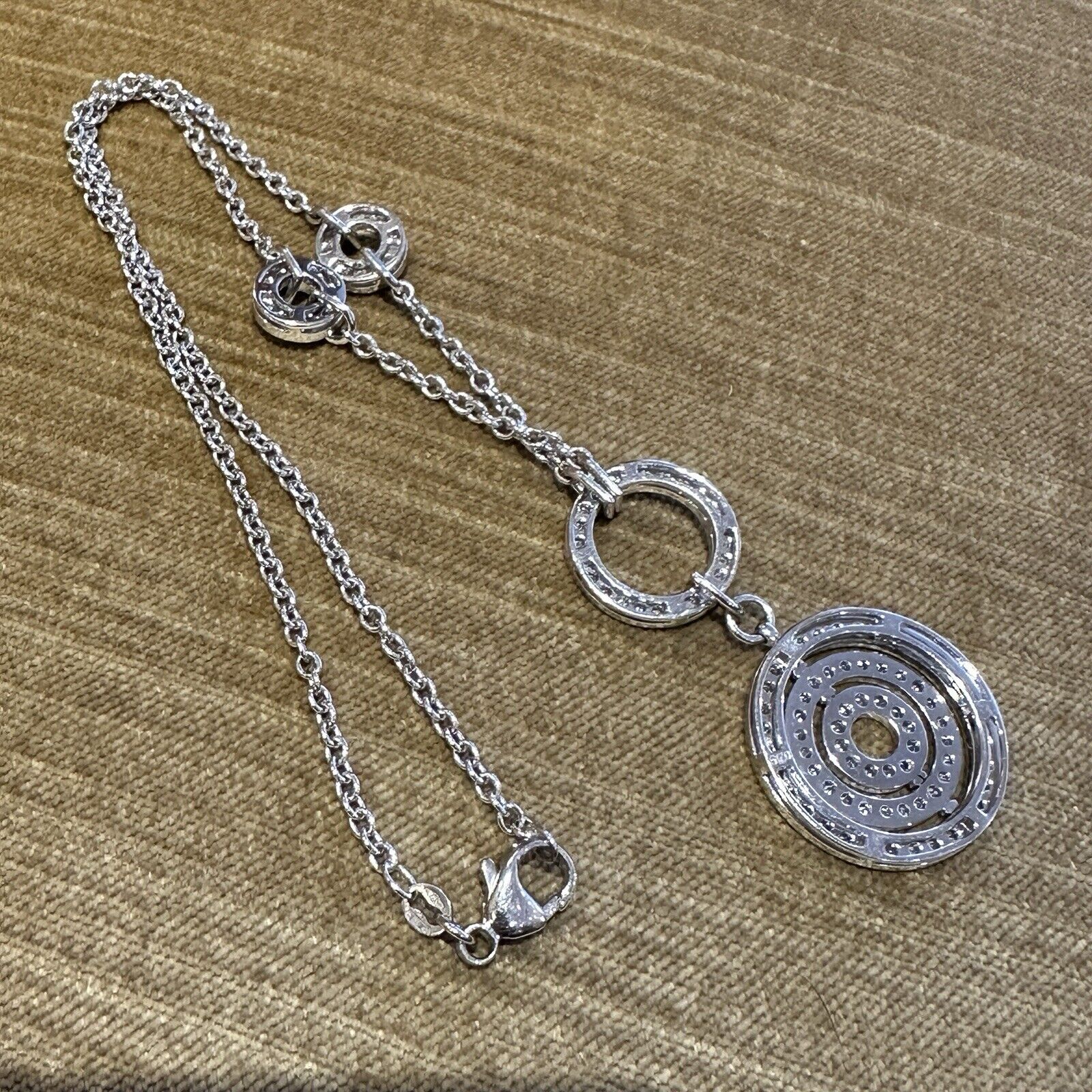 Natural Diamond Circle Drop Pendant Necklace in 18k White Gold