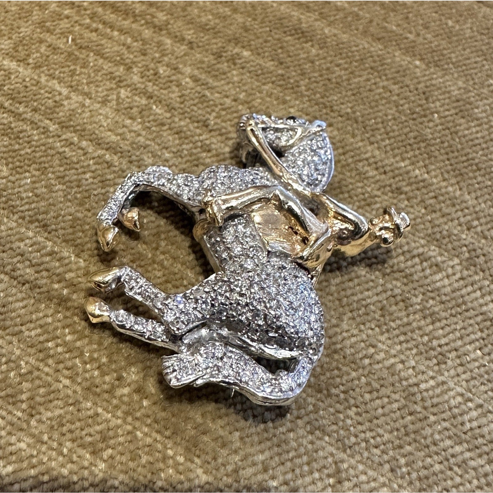 Van Dell Diamond Pave Horse & Rider Pin/Pendant in 14k Gold