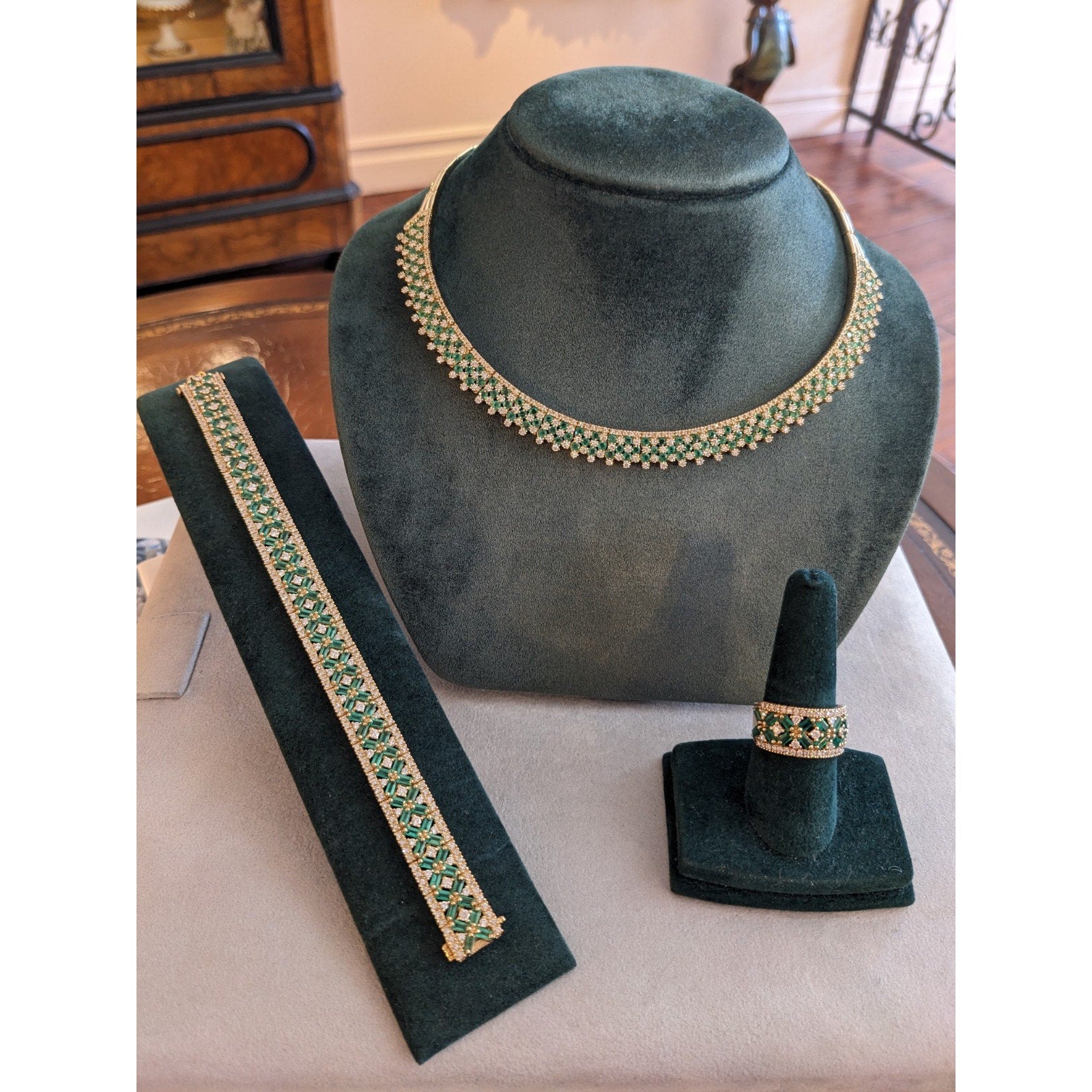 EFFY Emerald and Diamond Set - Necklace/Bracelet/Ring in 14k Yellow Gold