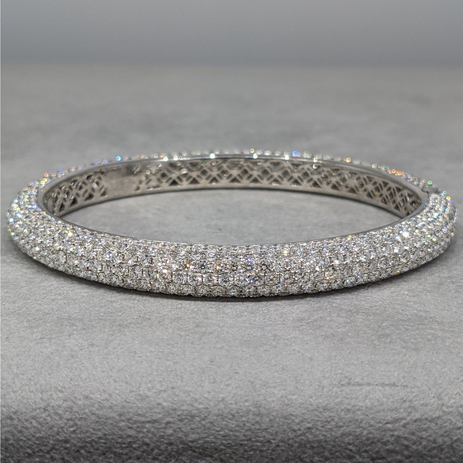Natural Diamond Pave Bangle Bracelet 16.23 cttw in 18k White Gold