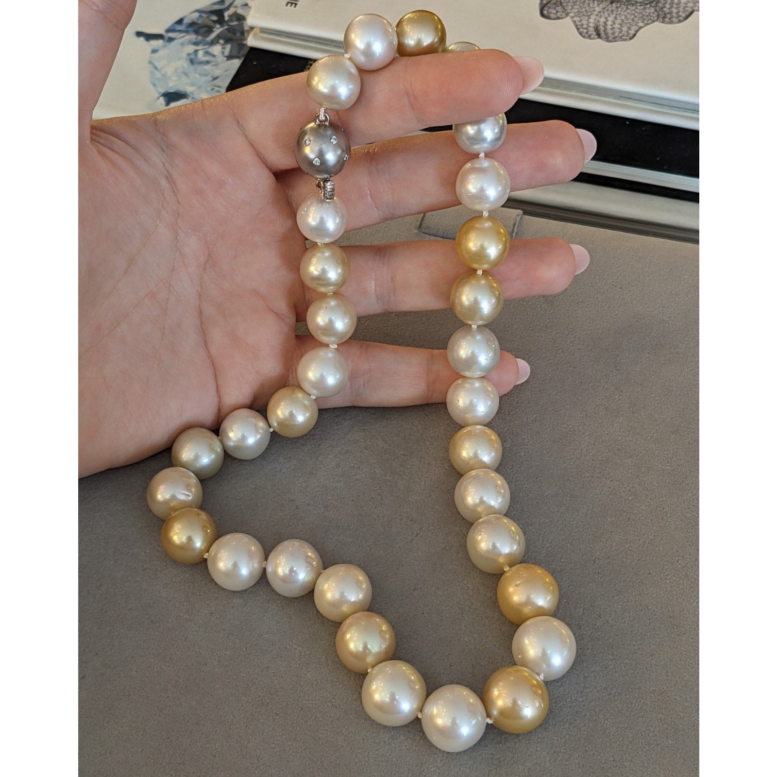 13-15mm South Sea Pearl Necklace with Diamond and 18k White Gold Clasp