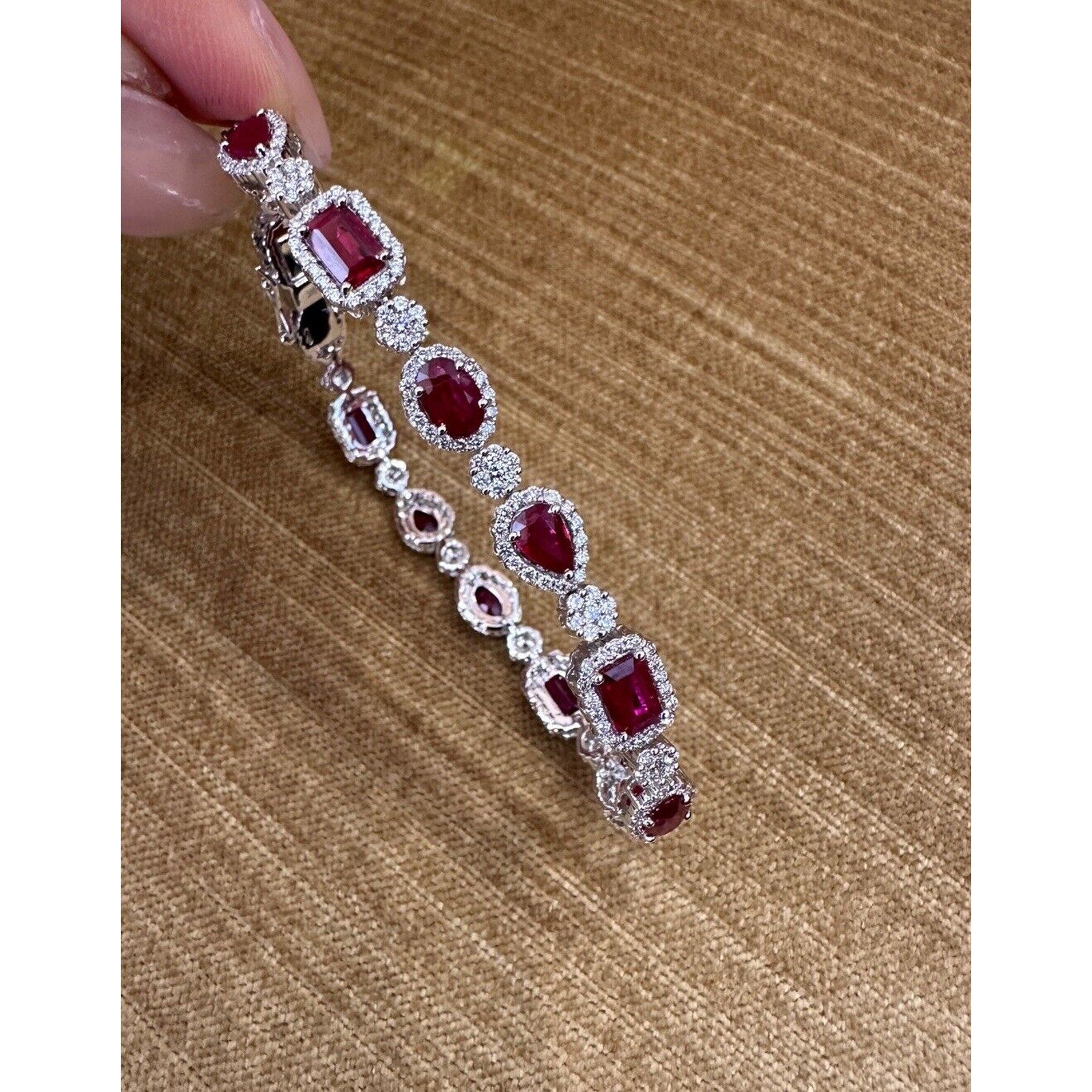 Ruby and Diamond Link Bracelet 7.65 cttw in 18k White Gold - HM2538Z