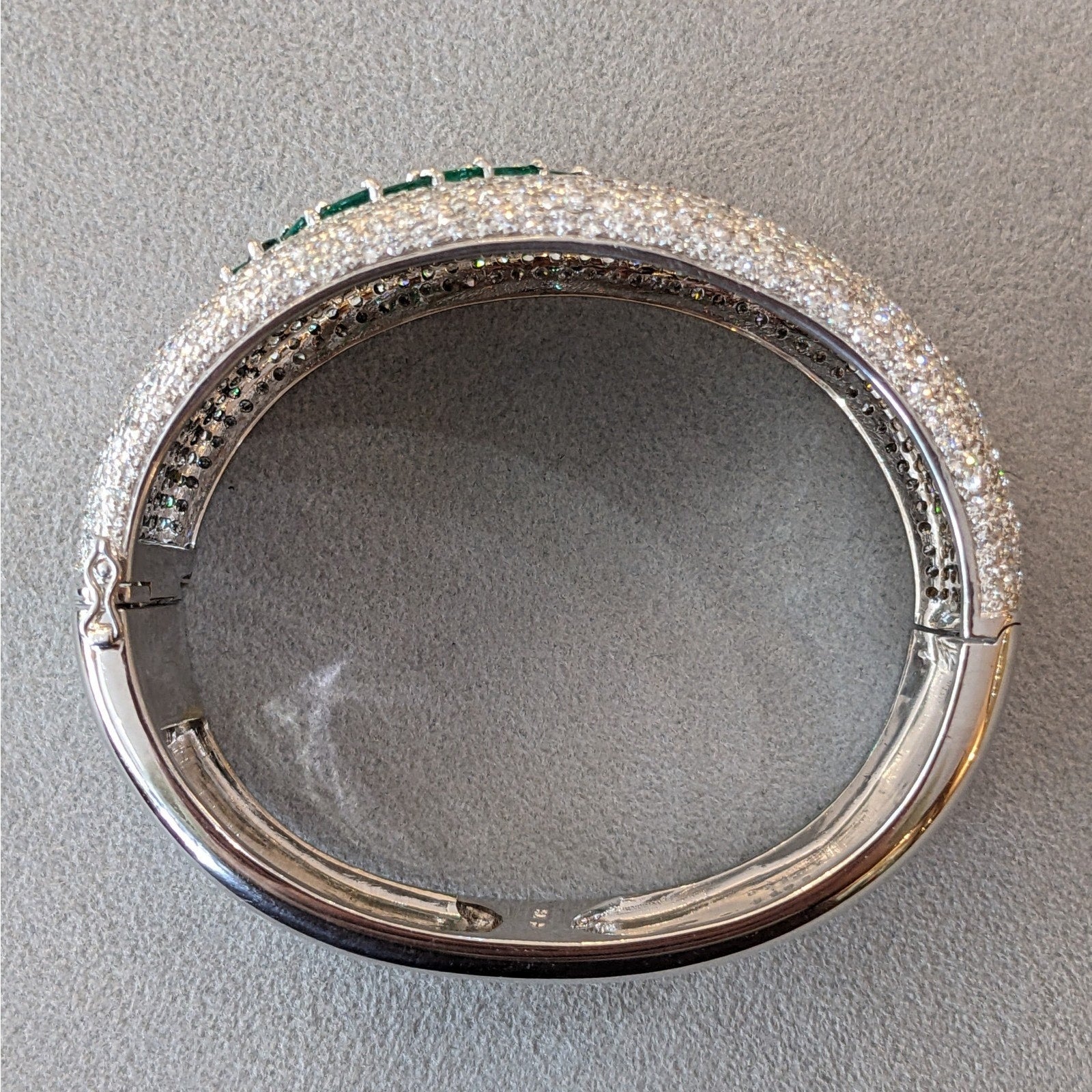 Wide Pave Diamond and Marquise Emerald Bangle Bracelet in 18k Gold