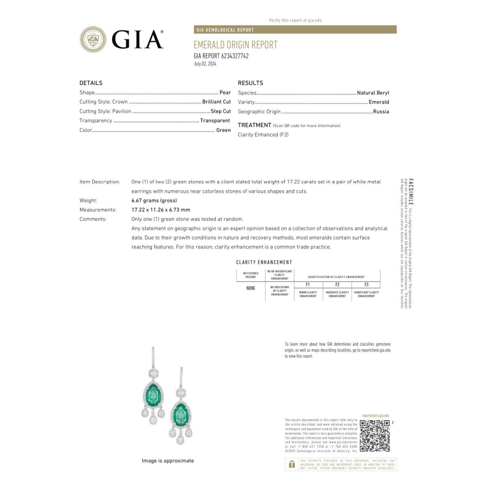GIA Large Pear Emerald Drop Earrings with Diamonds in 18k White Gold