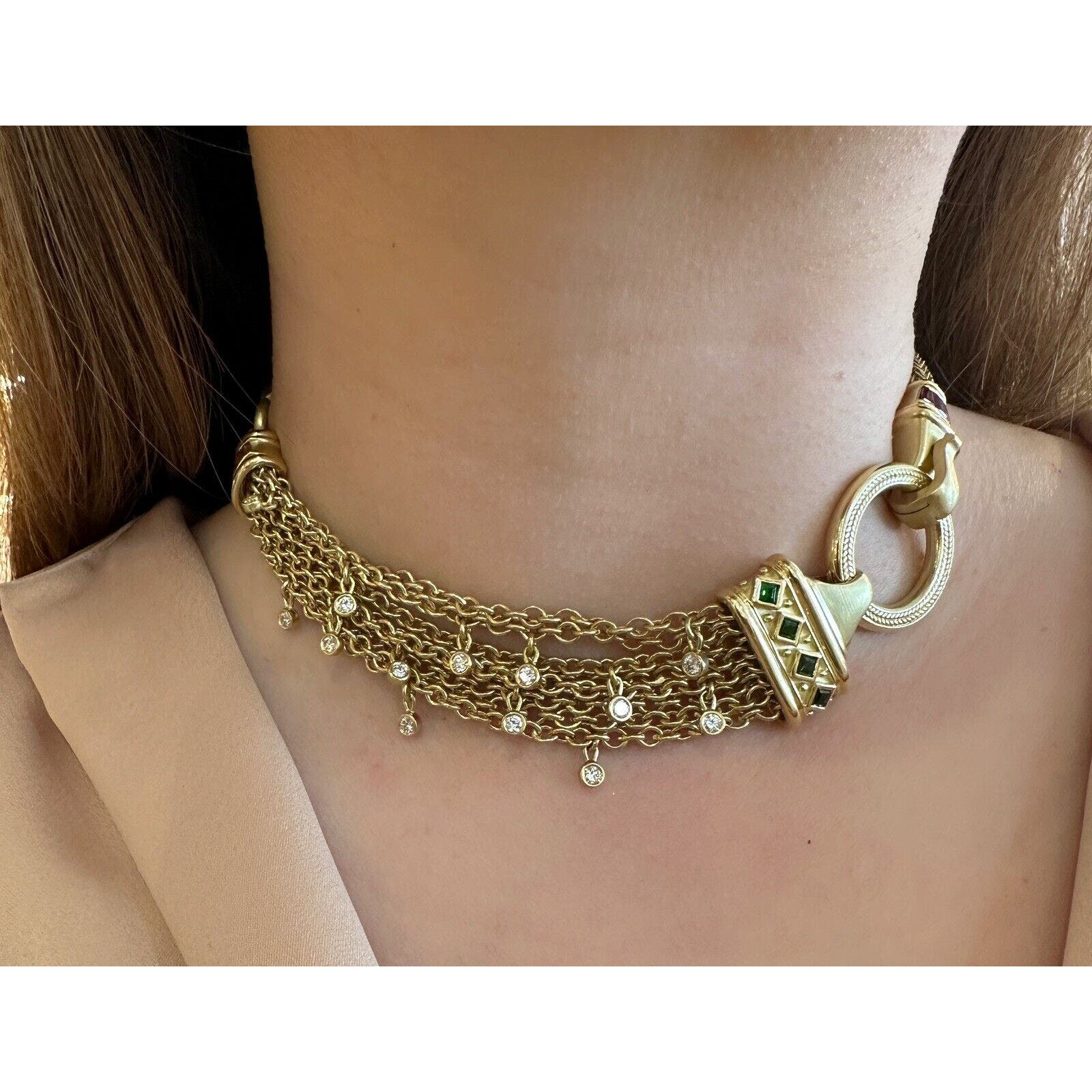 SeidenGang Choker Necklace w/Diamonds and Tourmalines in 18k Yellow Gold-HM2321V
