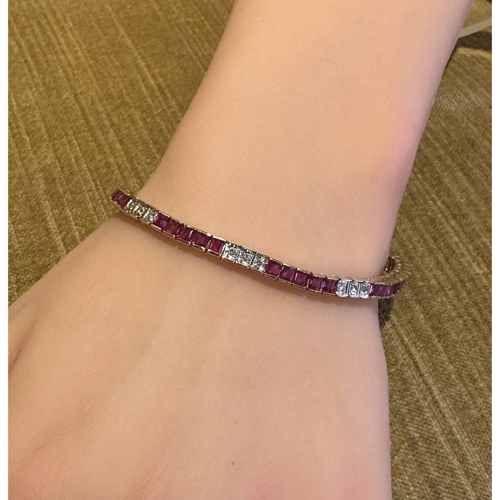 Ruby and Diamond Vintage Line Tennis Bracelet in 18k Yellow/White Gold