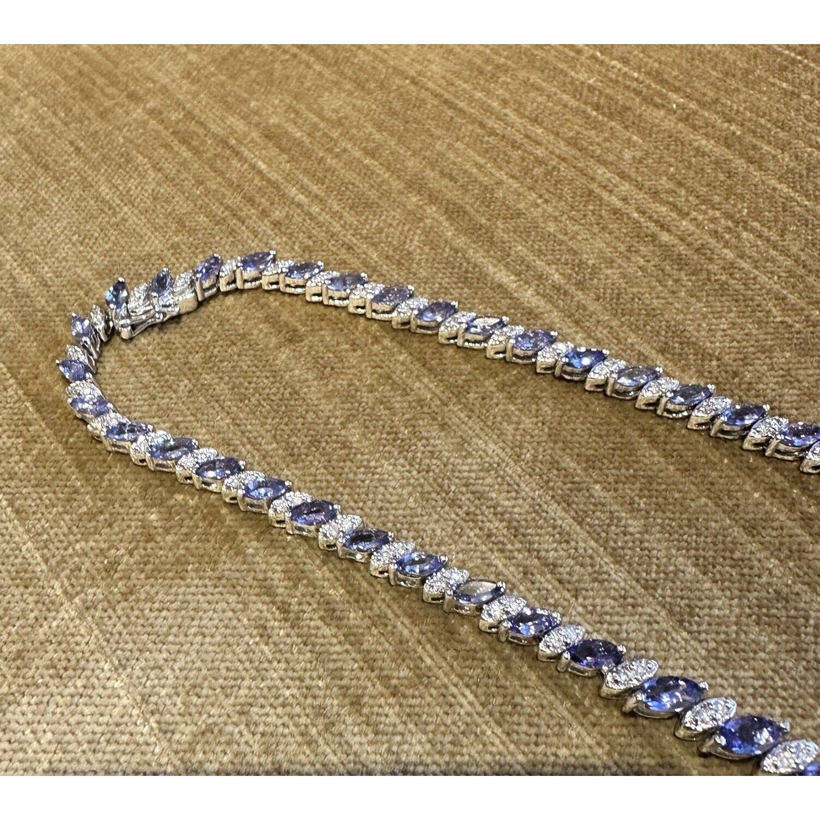Marquise Tanzanite and Round Diamond Necklace in 18k White Gold