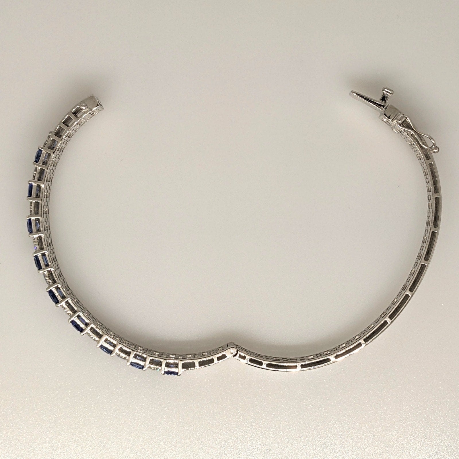 Natural Sapphire and Diamond Bangle Bracelet in 14k White Gold
