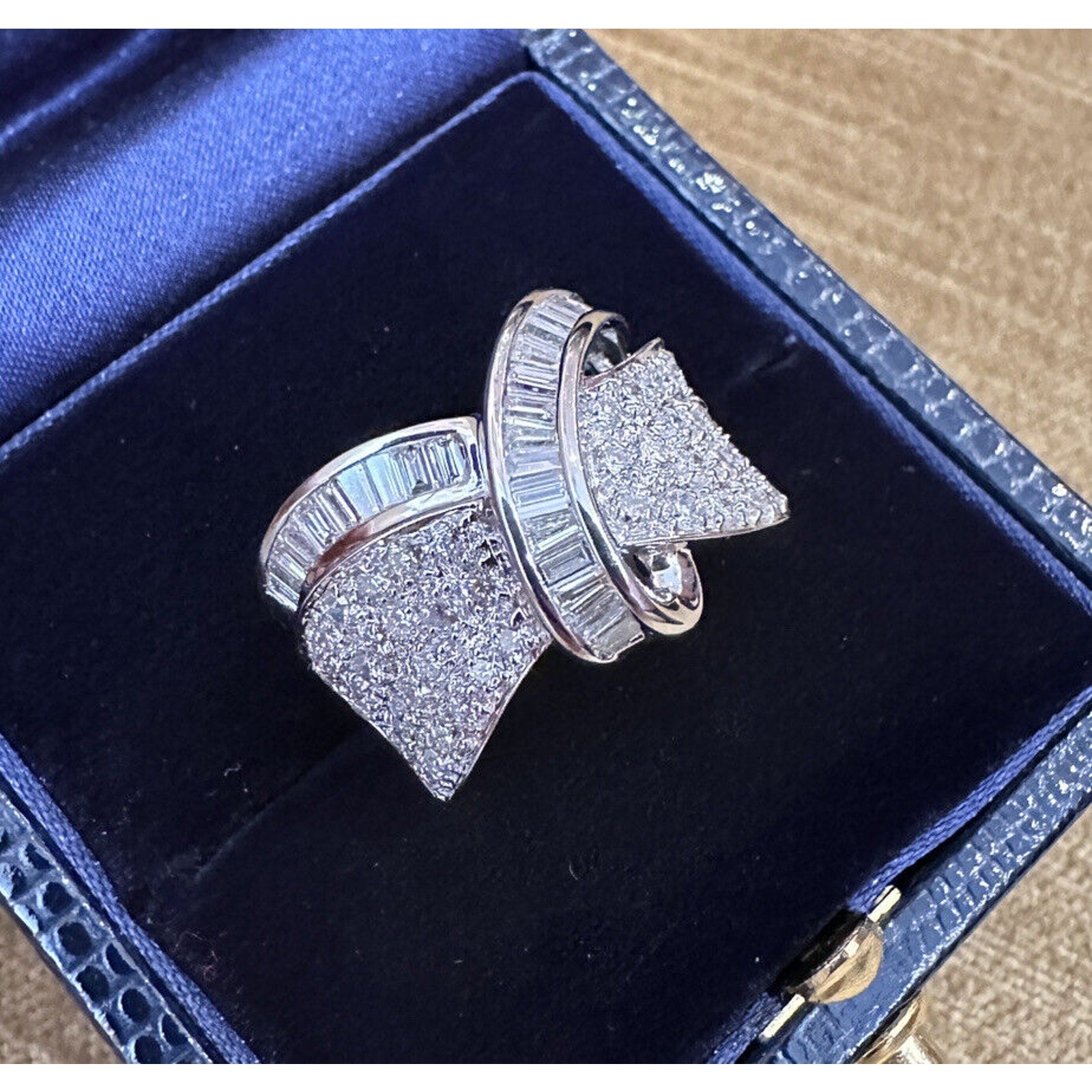 Wide Baguette and Round Diamond Twist Ring 1.75 cttw in 18k White Gold