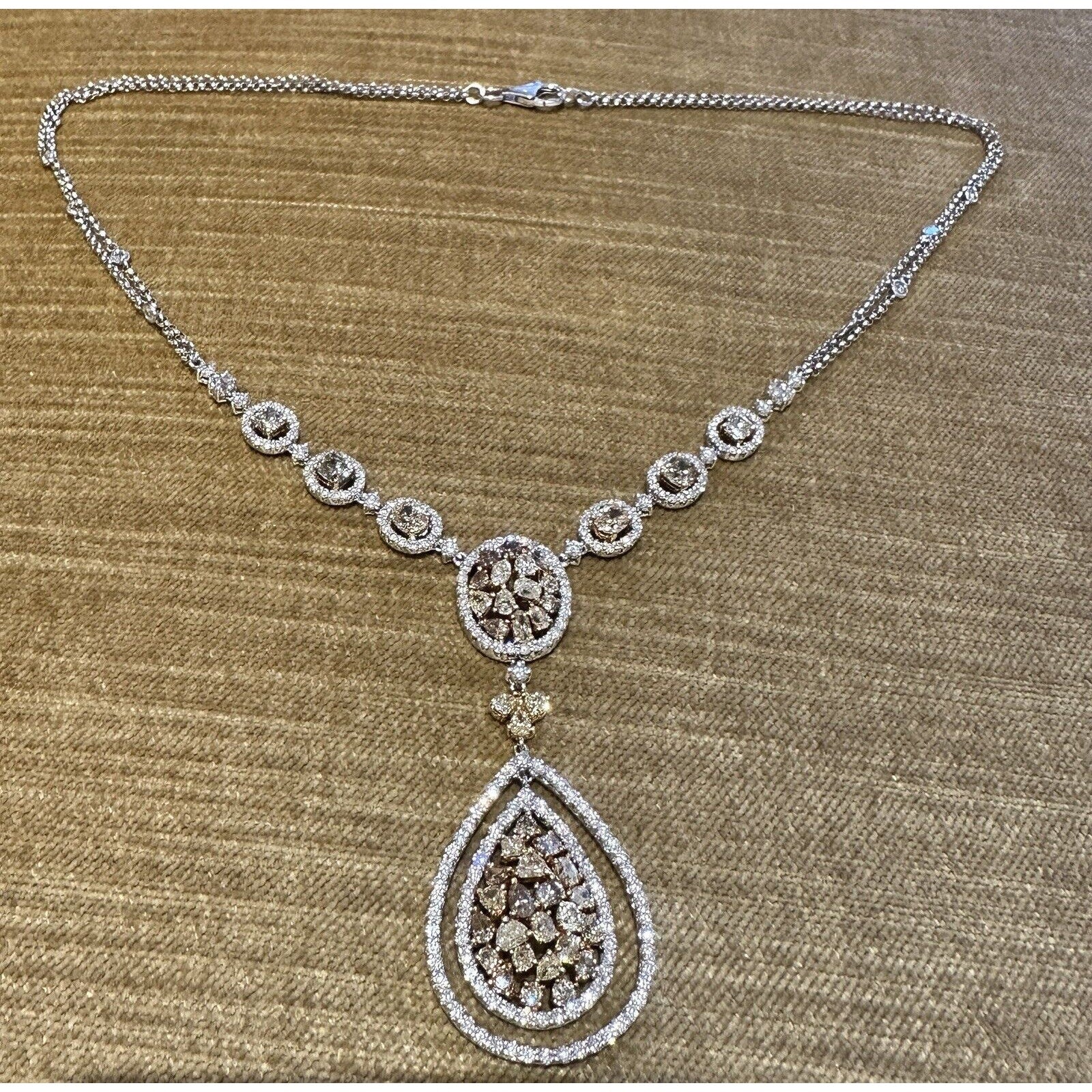 Natural Color Diamond Drop Pendant Necklace in 18k White and Yellow Gold