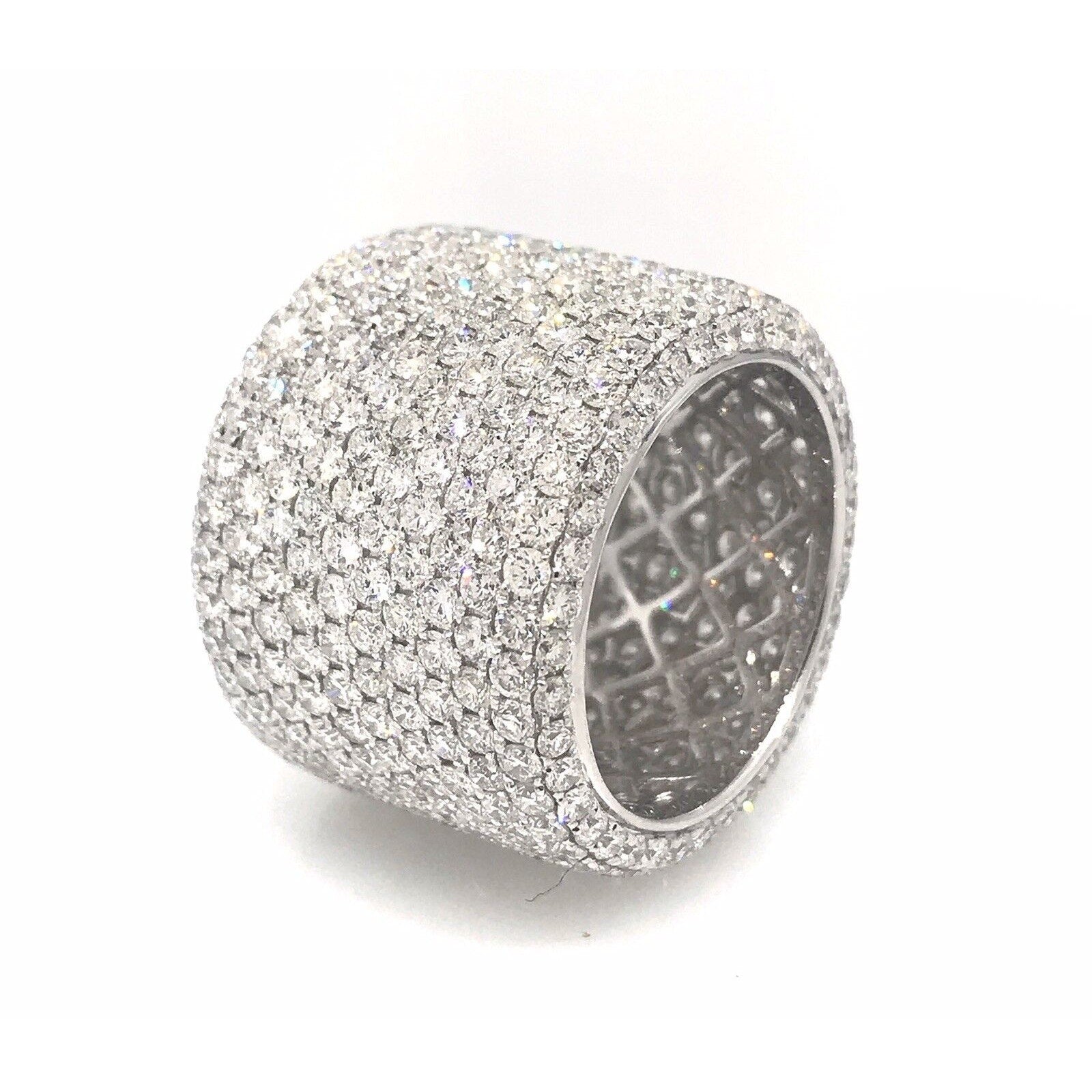 8.26 cttw Twelve Row Wide Diamond Eternity Cigar Ring 18k White Gold