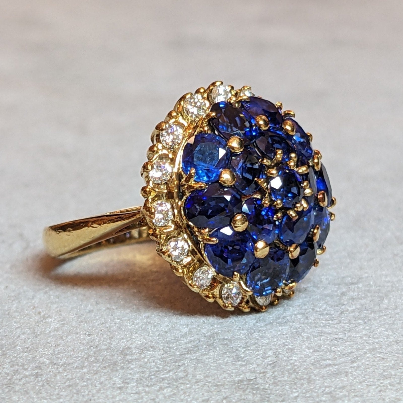 Sapphire and Diamond Dome Cocktail Ring in 18k Yellow Gold