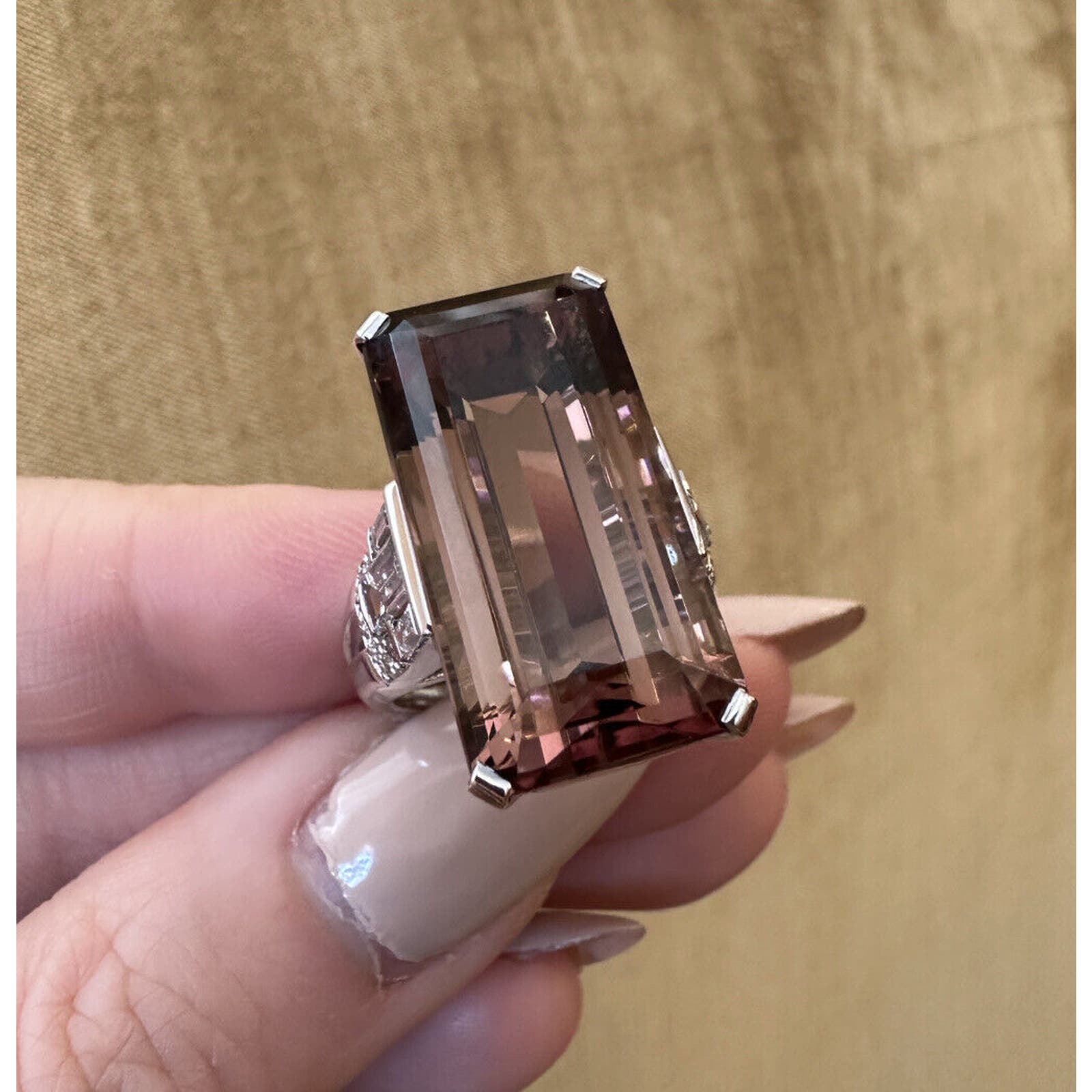 Large 26.97 carat Tourmaline and Diamond Ring in 18k White Gold - HM2415E