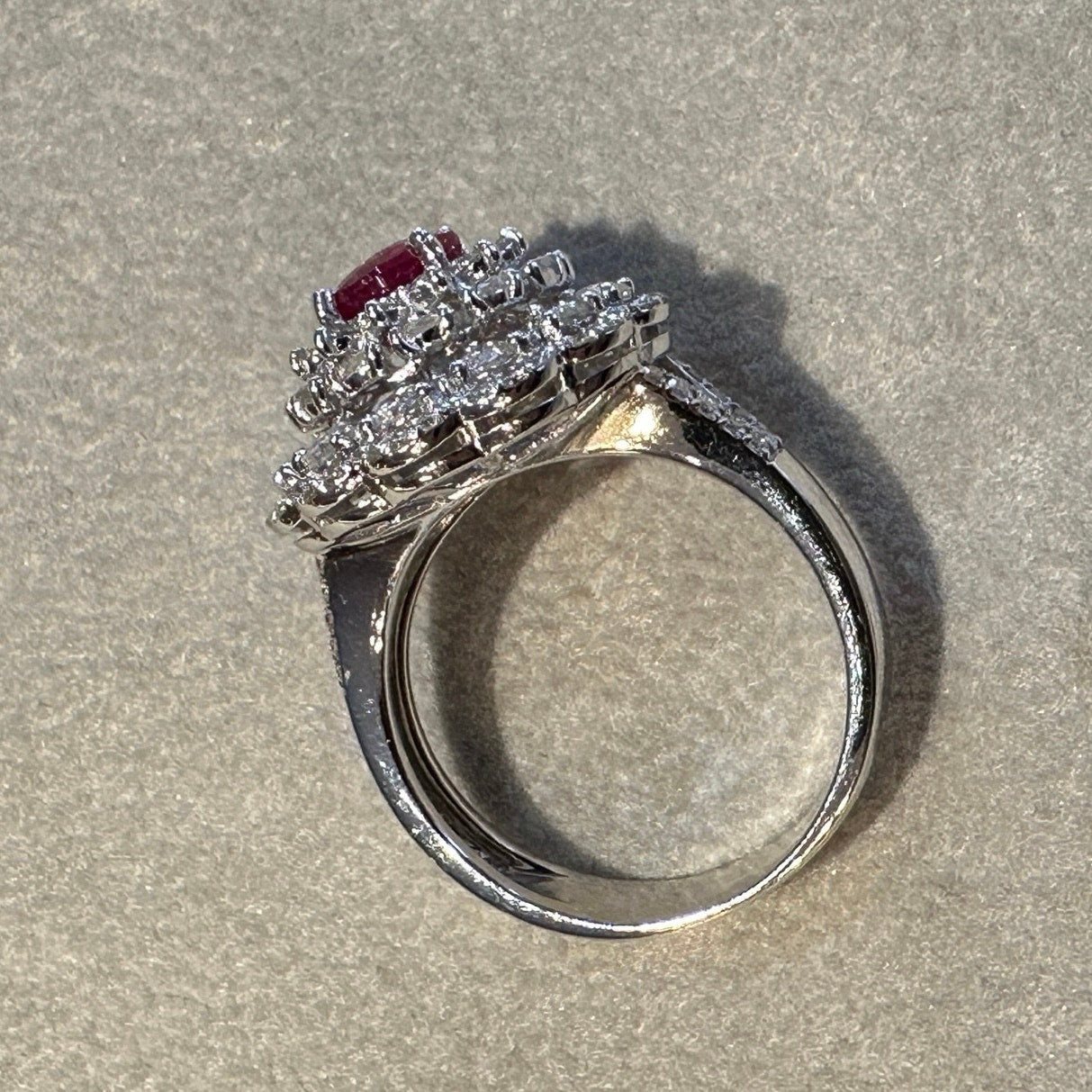 Natural Ruby and Diamond Flower Cluster Ring in 18k White Gold