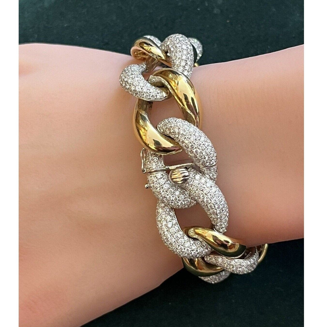 Pave Diamond Link Bracelet 16.00 cttw in 18k White & Yellow Gold