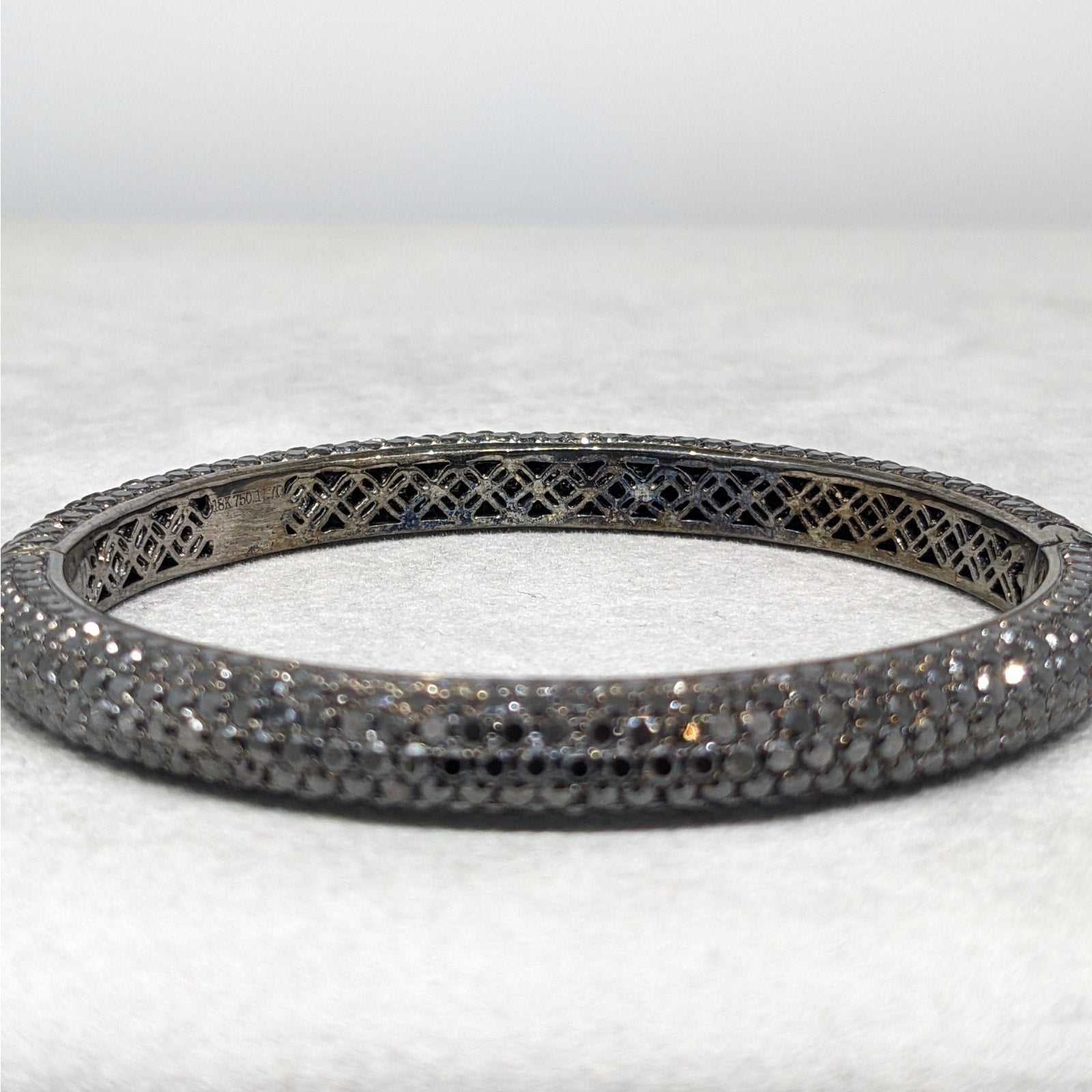 Natural Black Diamond Pave Bangle Bracelet 17.70 cttw in 18k Gold