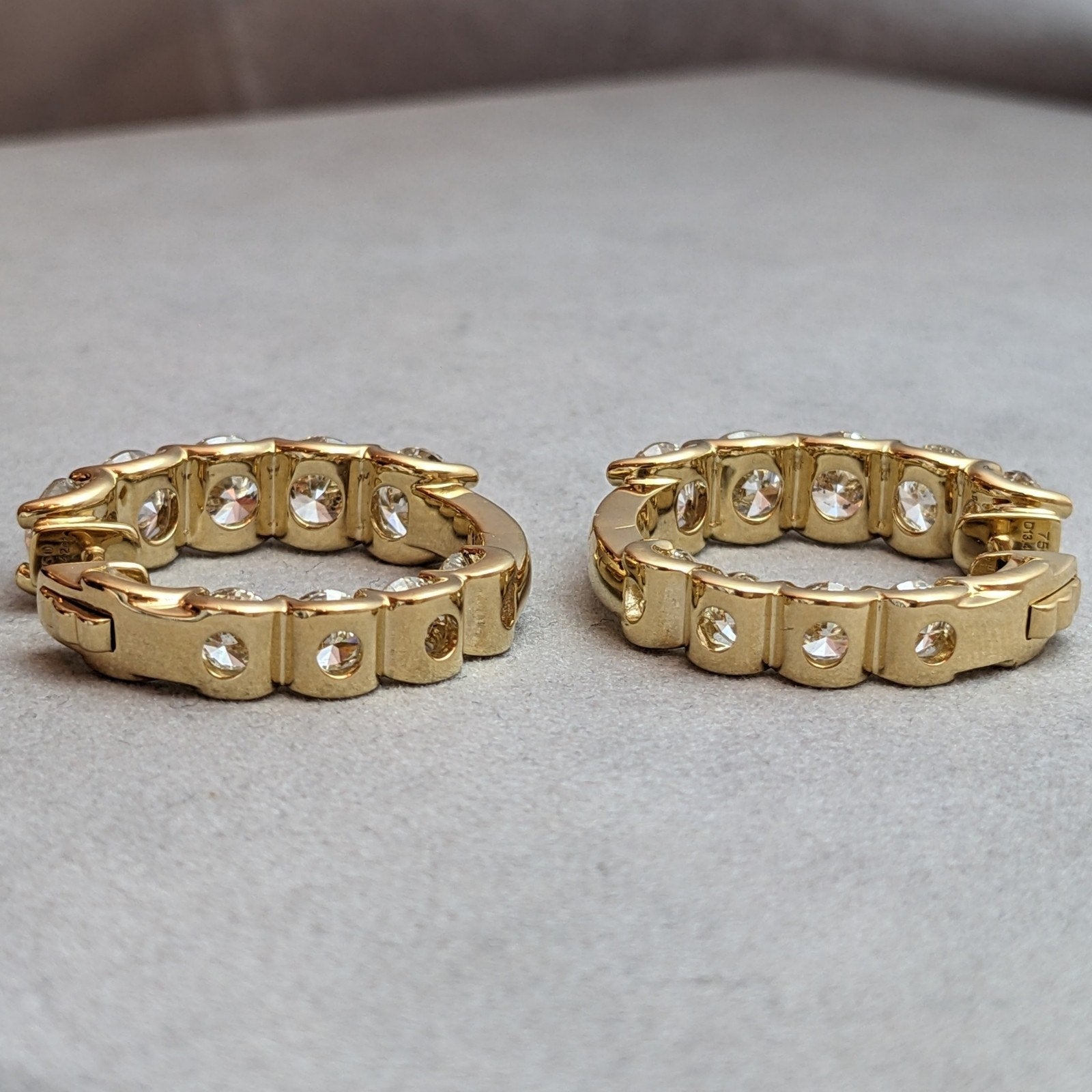 Large Round Natural Diamond Hoop Earrings 13.42 ctw in 18k Yellow Gold