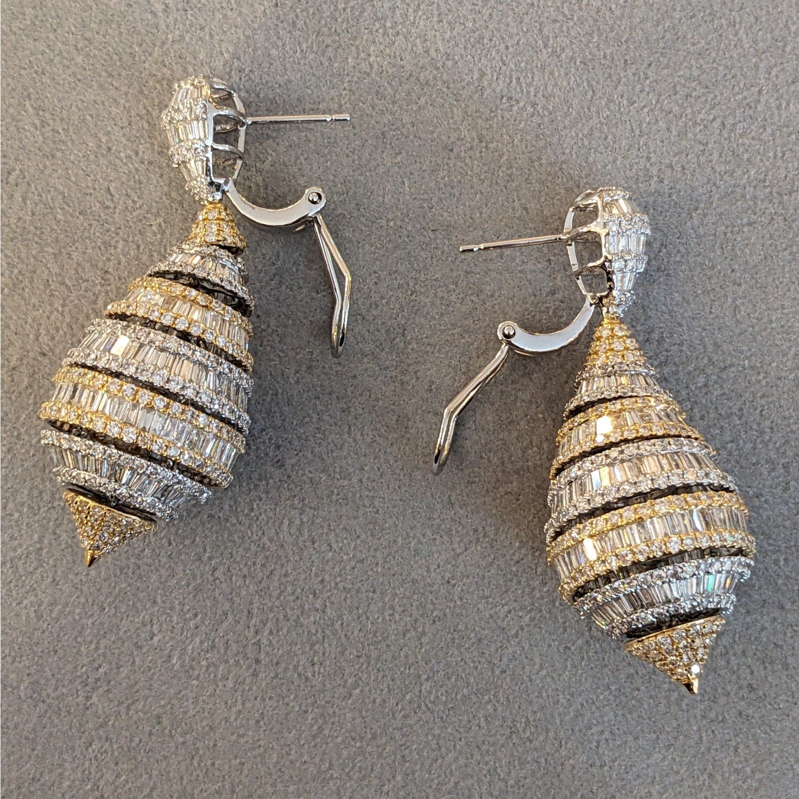 Round and Baguette Diamond Teardrop Earrings 11.00 cttw in 18k Gold