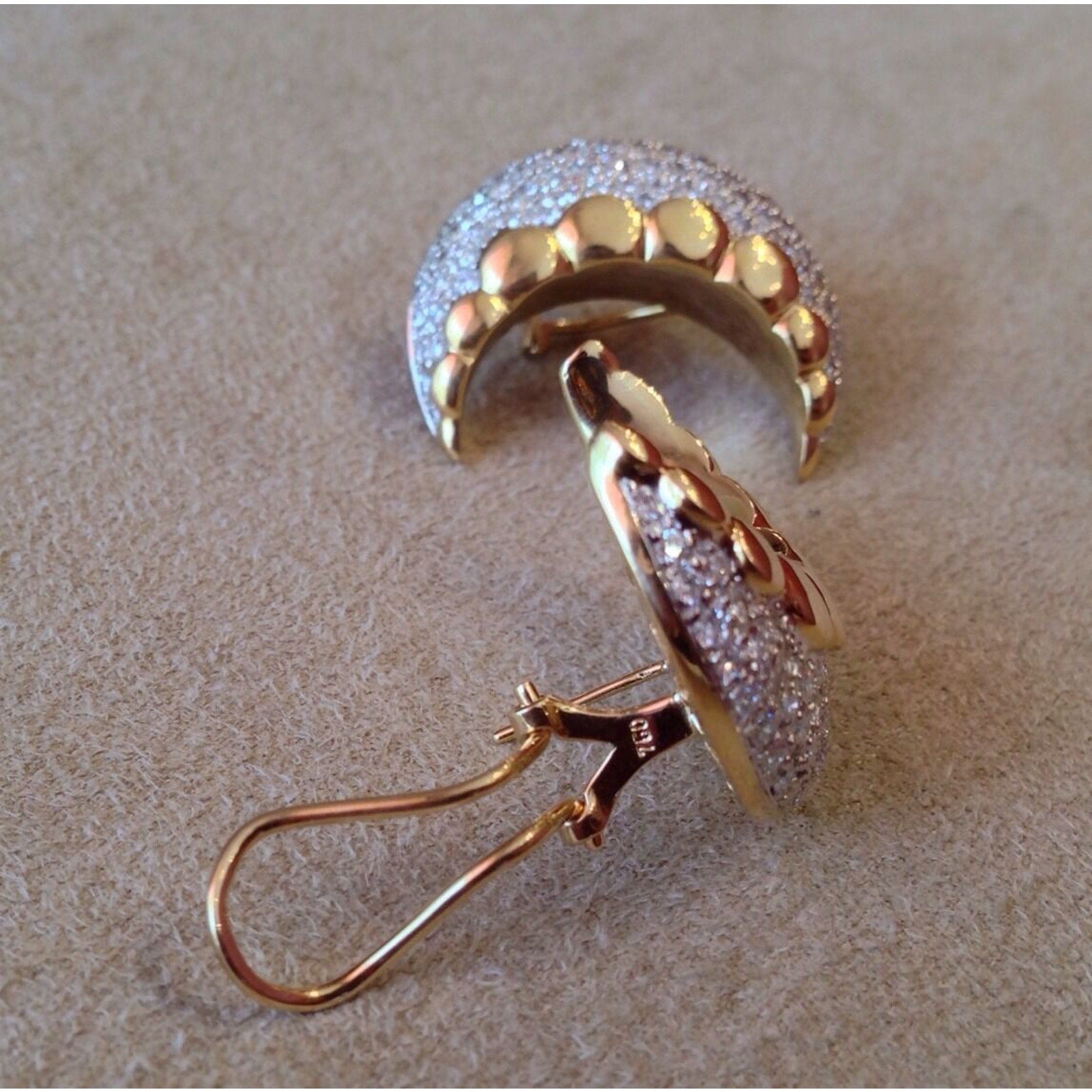 Crescent Shaped Pave Diamond Earrings in 18K Yellow Gold - HM1415BE