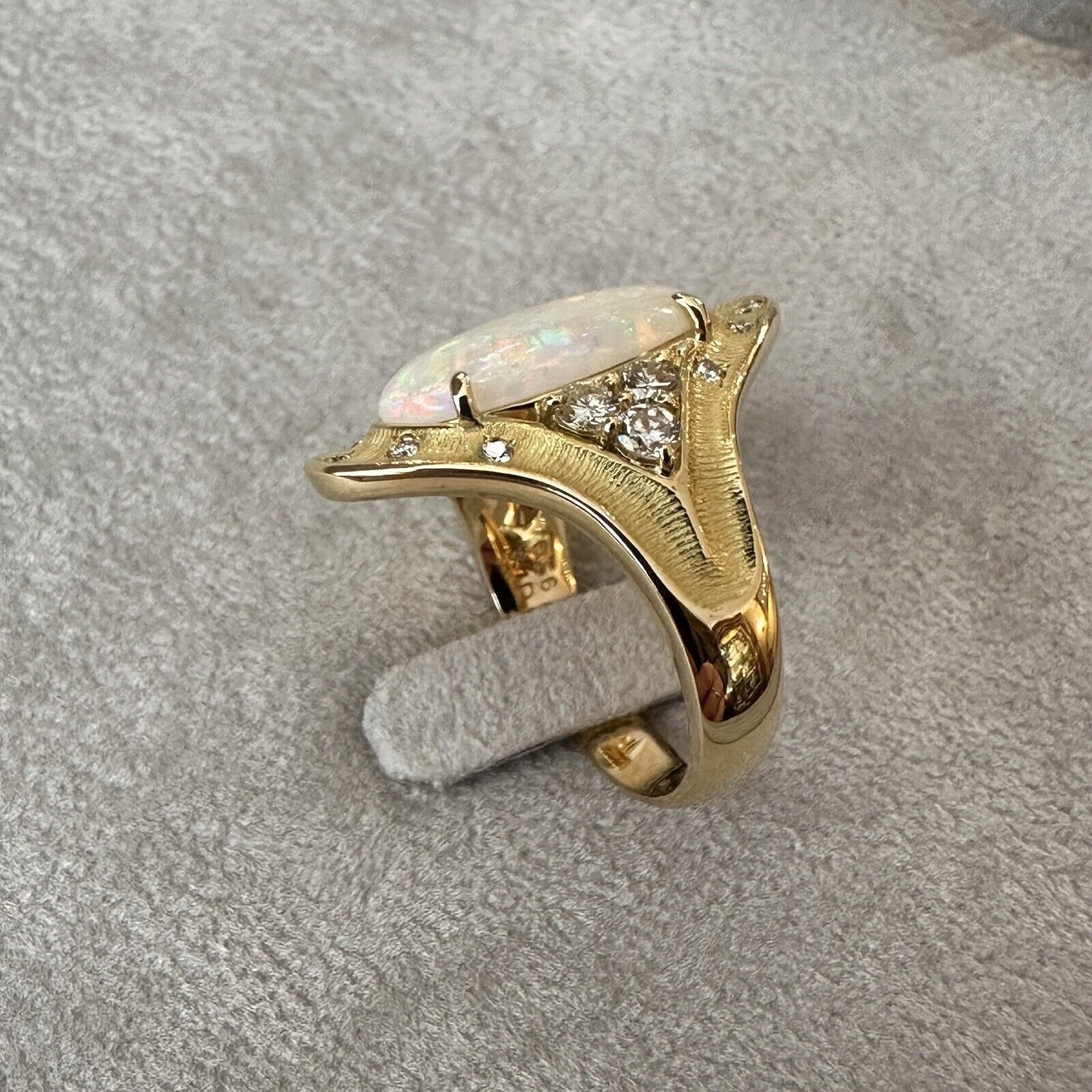 Natural Oval Opal & Diamond Ring in 18k Yellow Gold