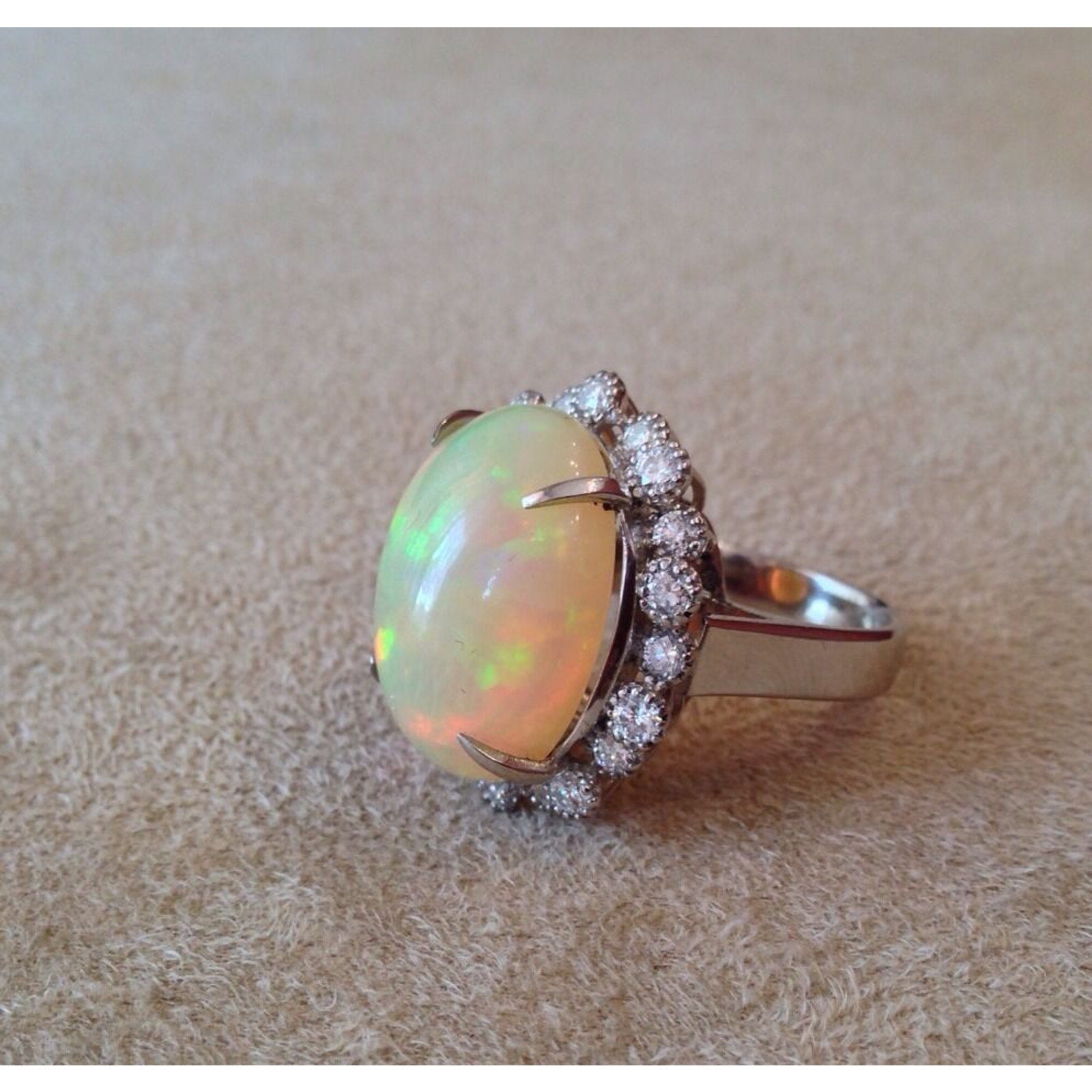 Estate 13.33 carat Natural Opal and Diamond Ring in Platinum