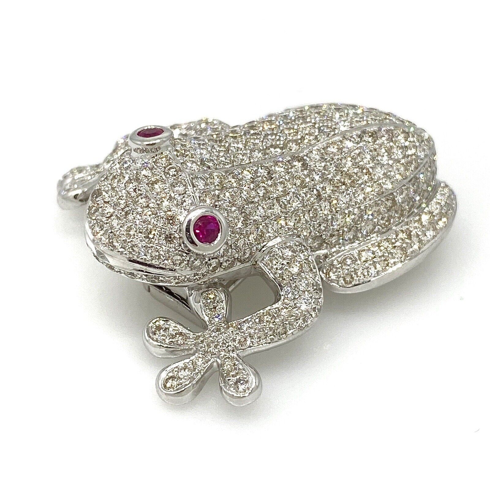 Diamond Pave Tree Frog Pin Brooch in 18k White Gold