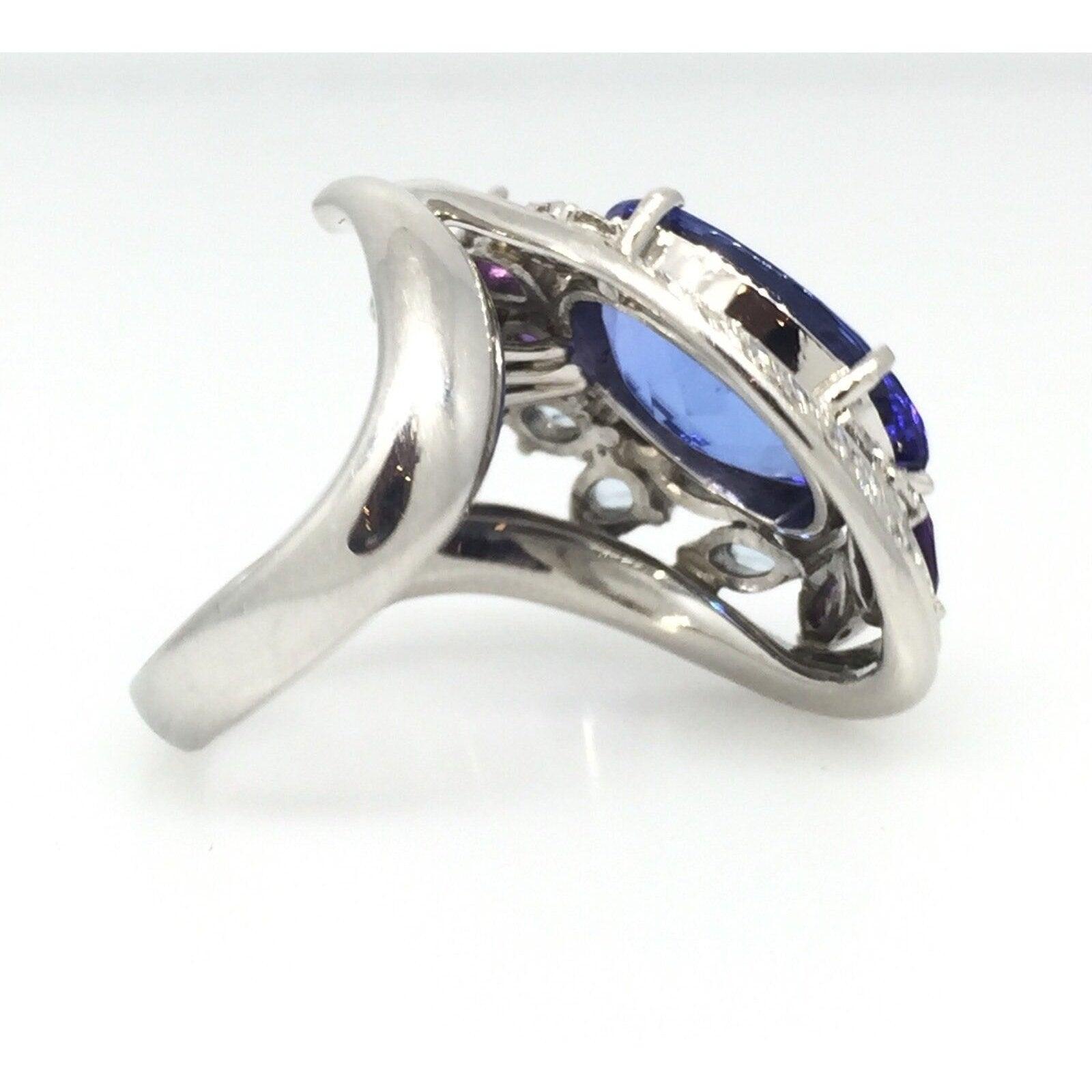 7.39 carat Tanzanite, Aquamarine Amethyst and Diamond Ring in Platinum