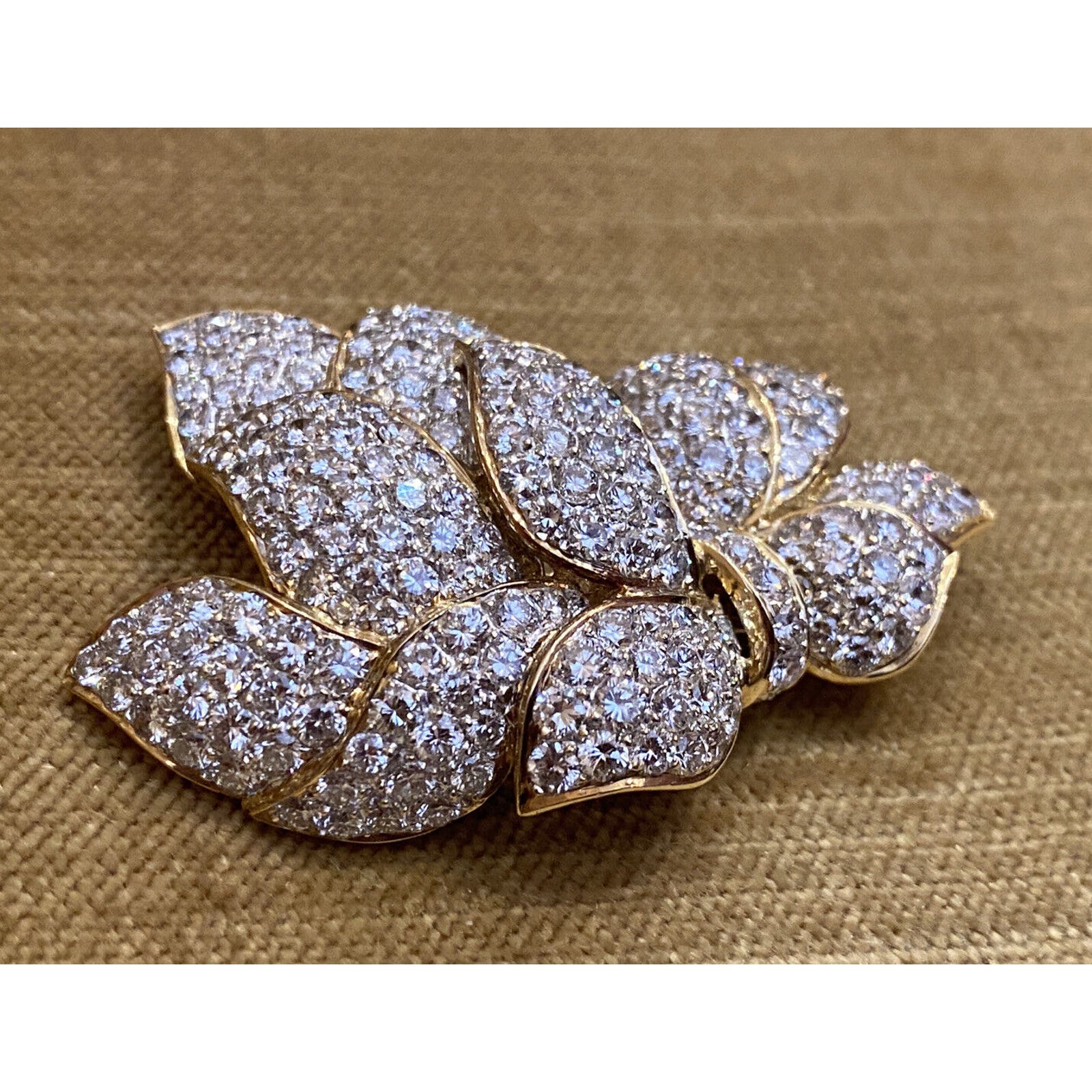 Pave Diamond Floral Spray Pin Brooch 10.86 cttw in 18k Yellow Gold - HM2306E