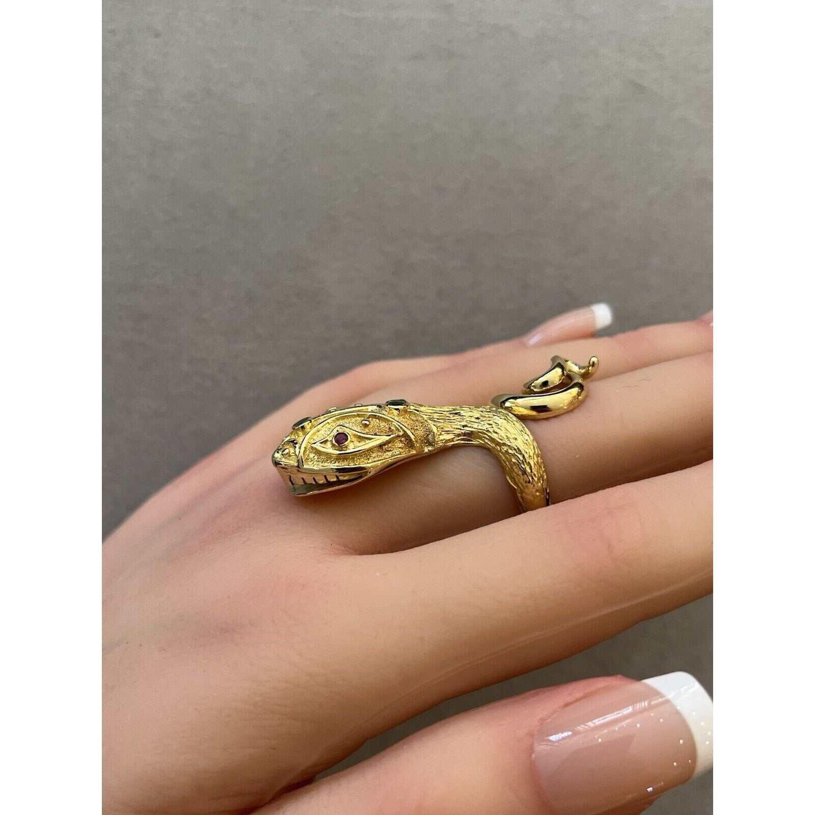 Lalalounis Snake Ring with Ruby and Emeralds in 18k Yellow Gold