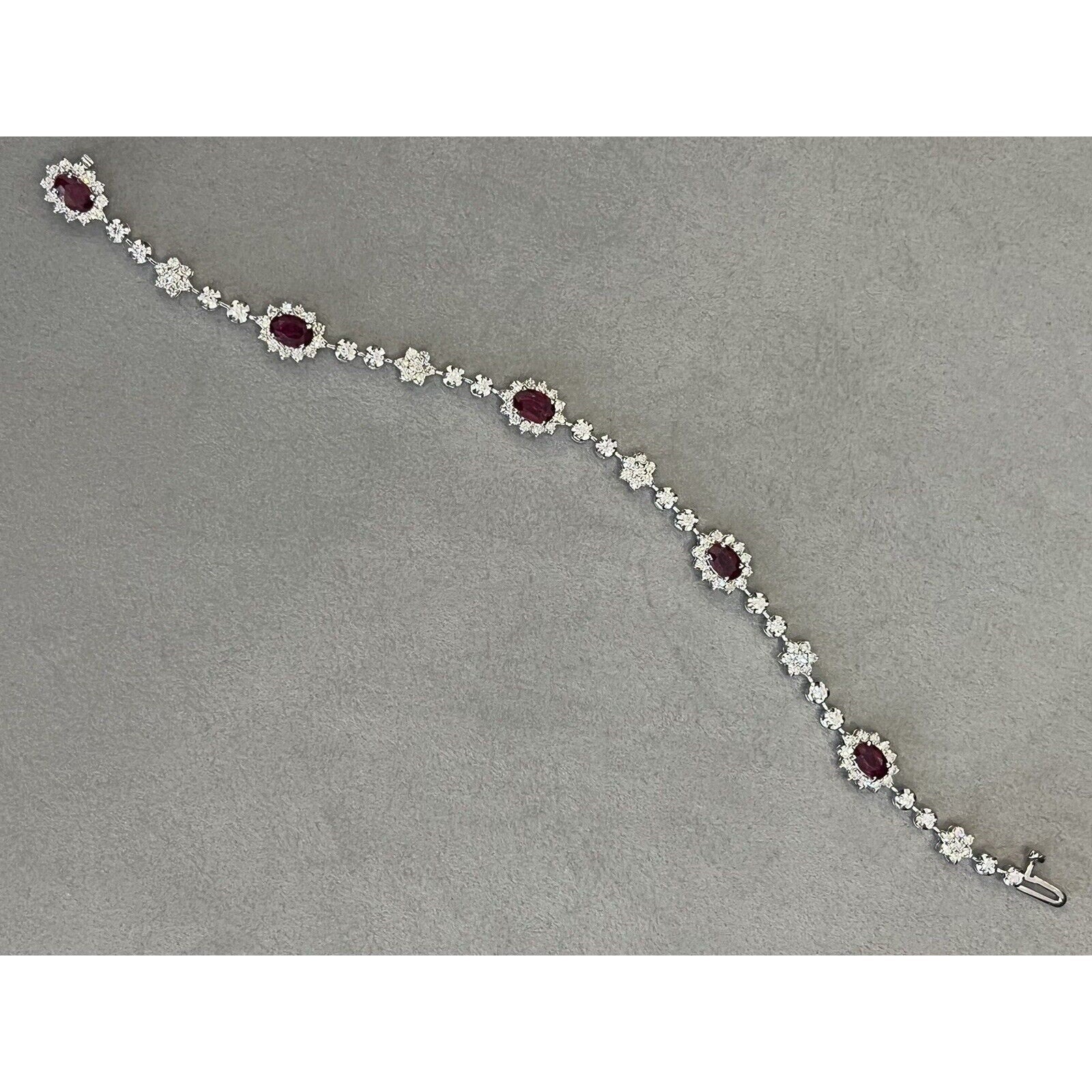 Natural Ruby and Diamond Station Bracelet in 18k White Gold