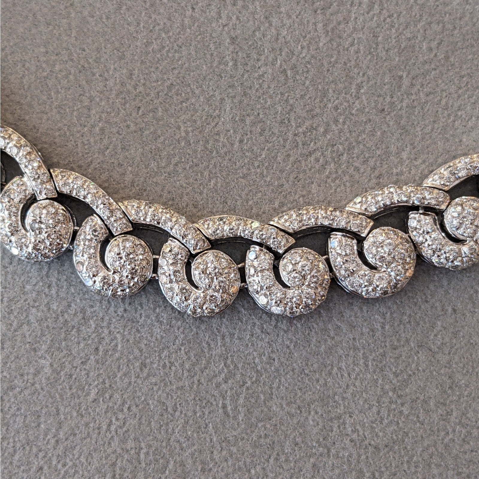 Pave Diamond Scroll Link Choker Necklace in 18k White Gold