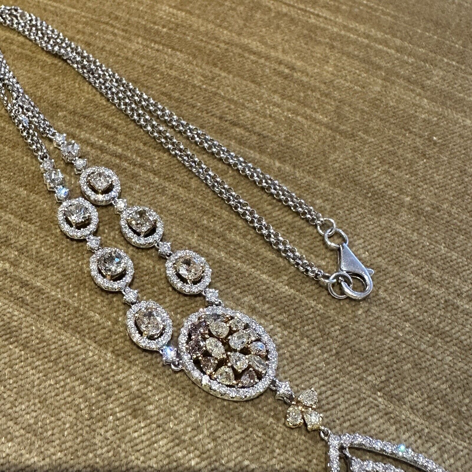 Natural Color Diamond Drop Pendant Necklace in 18k White and Yellow Gold