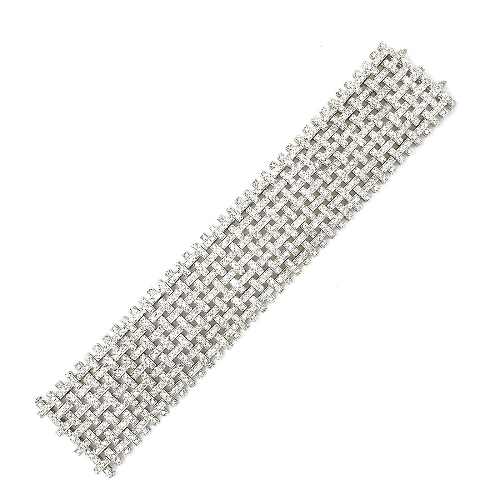 9.03 carats Wide Basket Weave Diamond Bracelet in 18K White Gold
