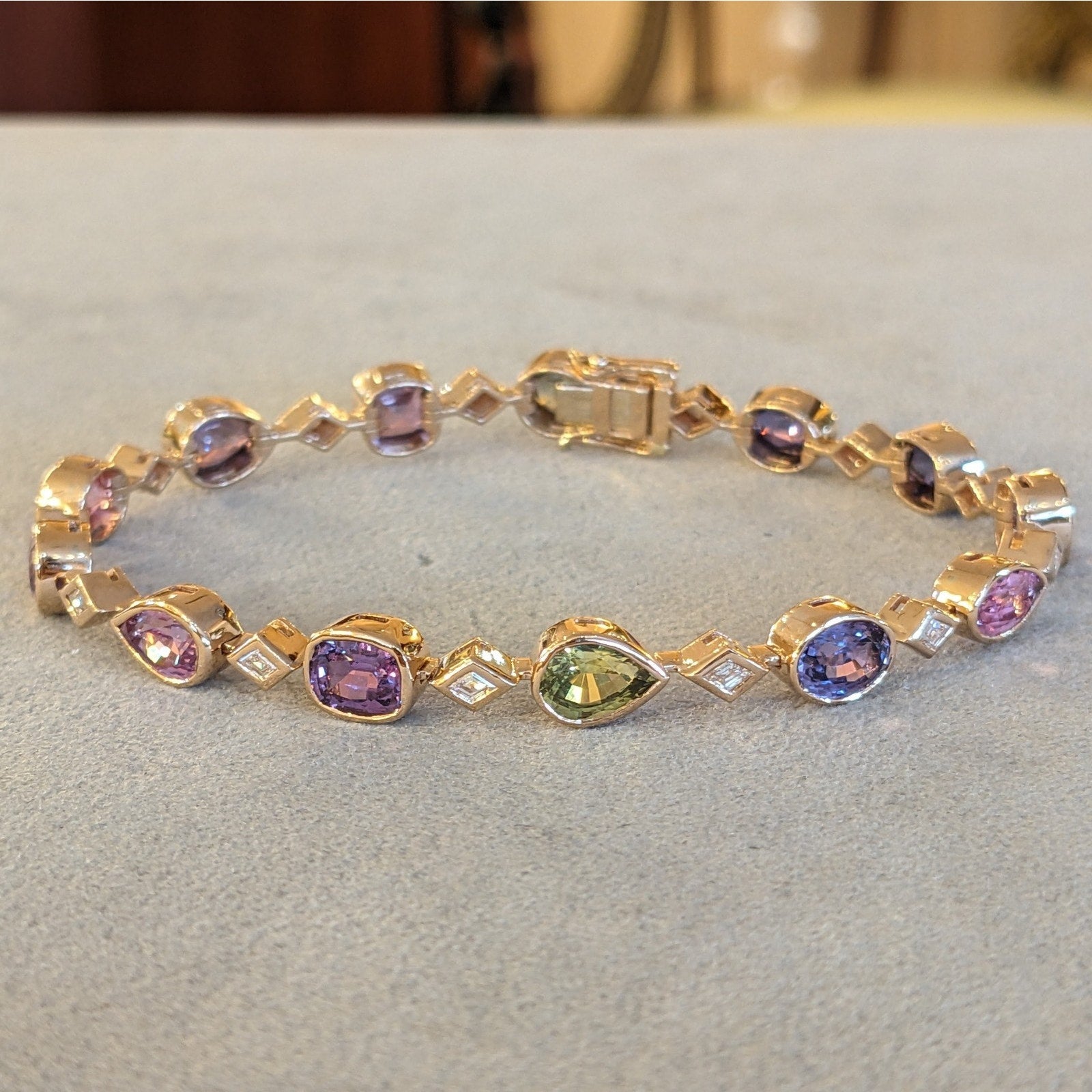 No Heat Multicolor Sapphire & Diamond Bracelet in 14k Rose Gold