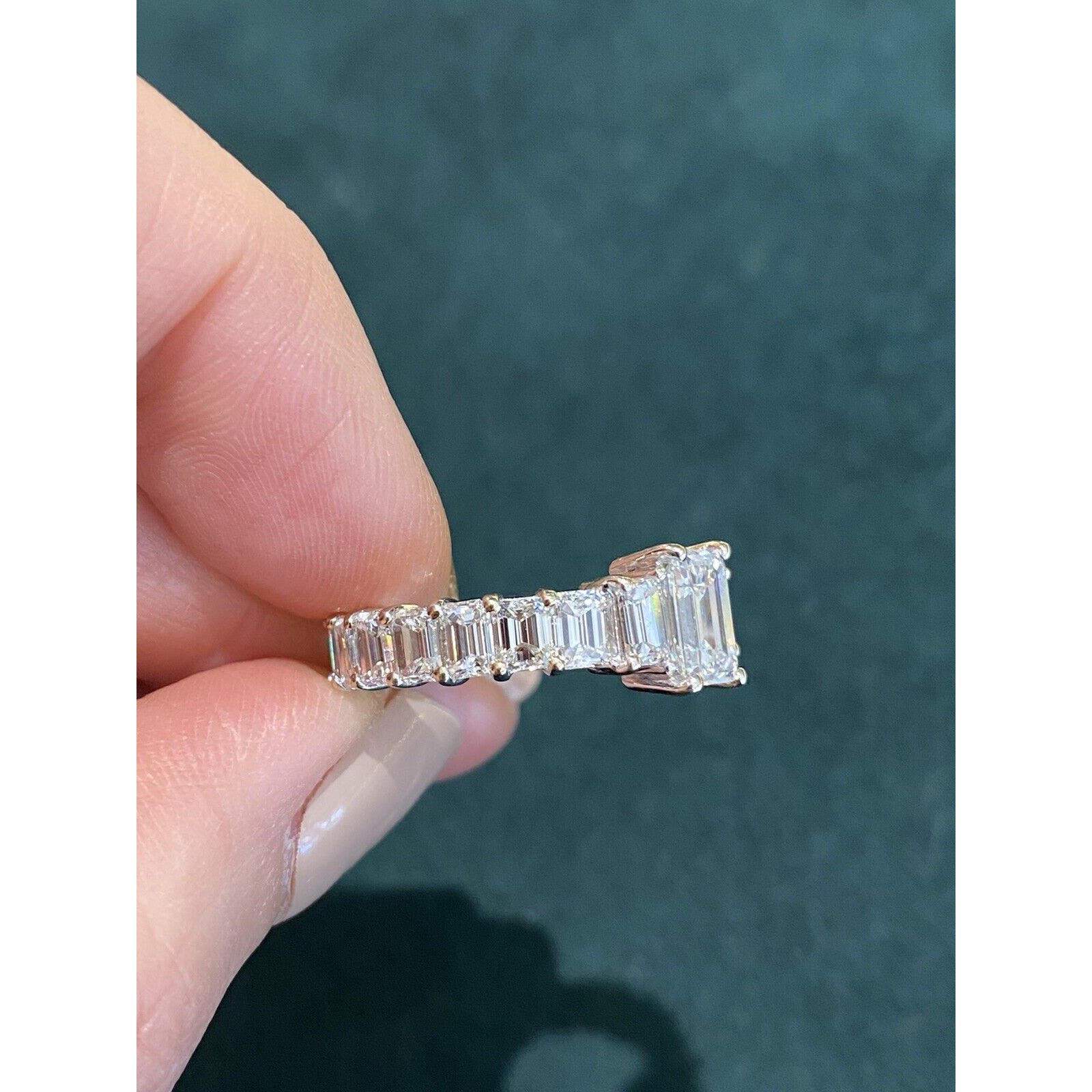 GIA 1.12 ct w/ 4.34 ct Emerald Cut Diamond Eternity Ring18k White Gold- HM1287I4