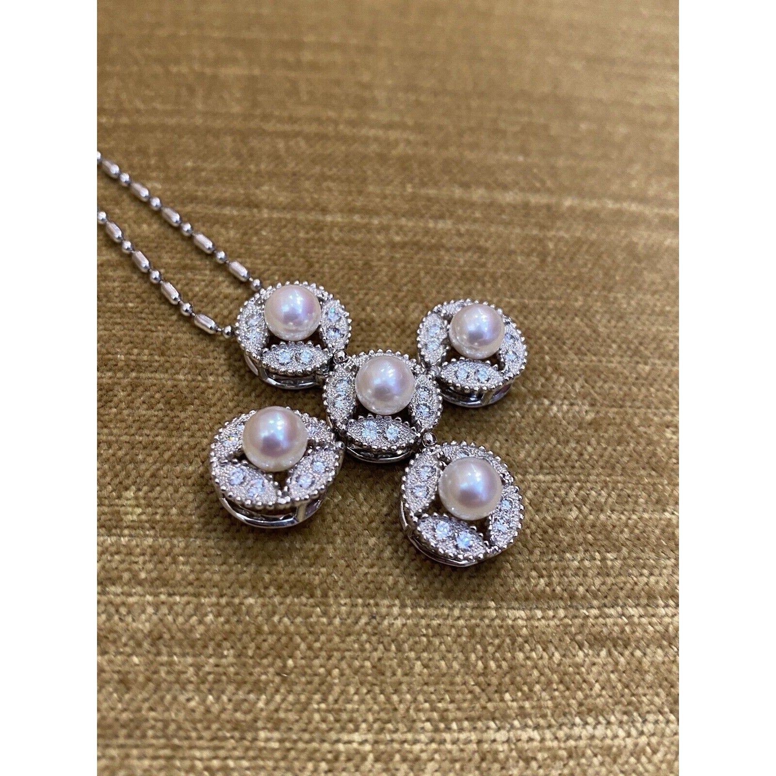Diamond and Pearl Cross Pendant Necklace in Platinum