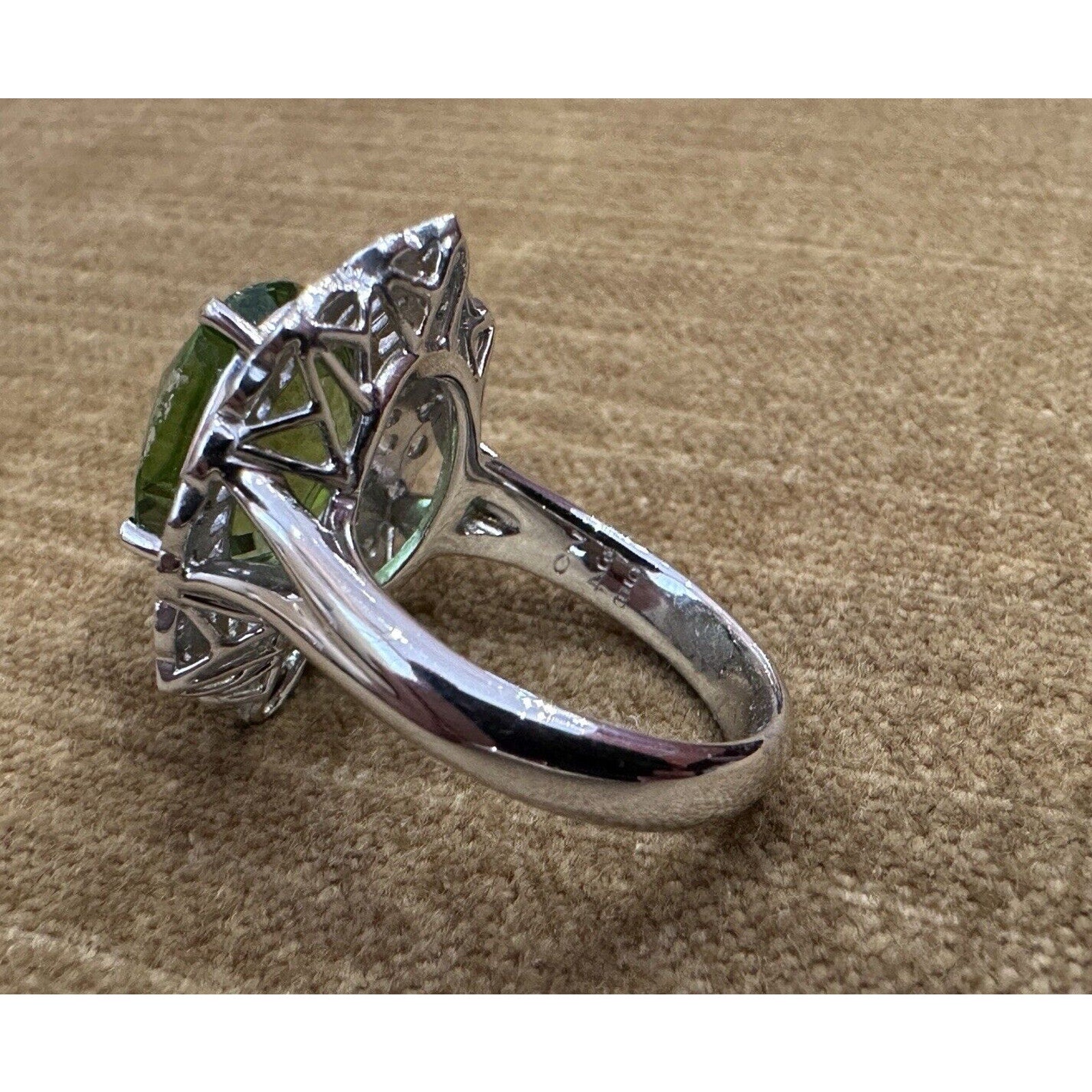 Oval Peridot 7.39 ct and Diamond Cocktail Ring in Platinum