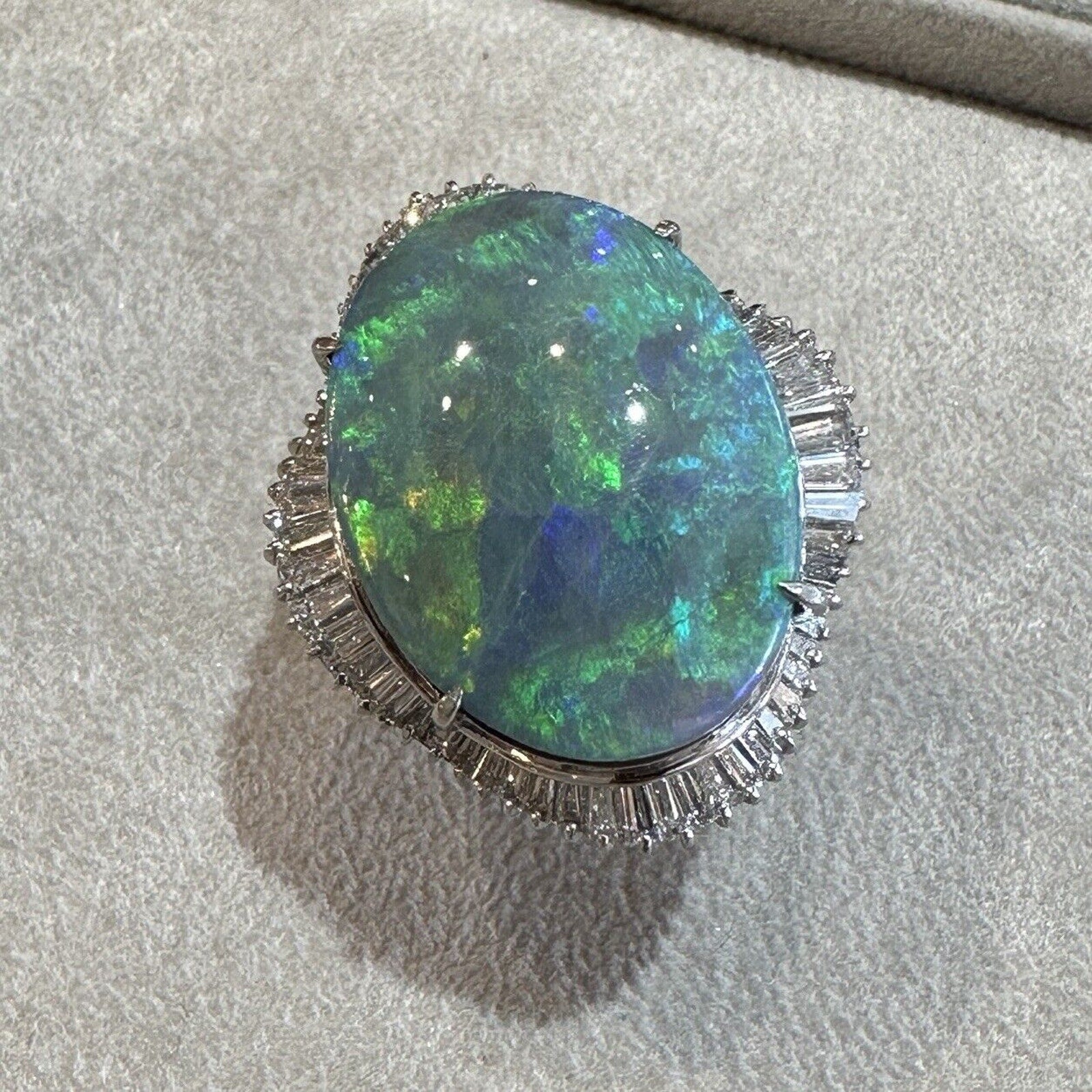 Natural Black Opal 15.60 ct and Diamond Cocktail Ring in Platinum