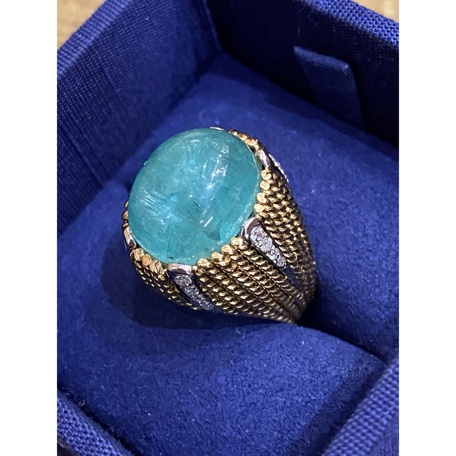 10 carat Emerald Cabochon & Diamond High Dome Cocktail Ring - HM2315AB