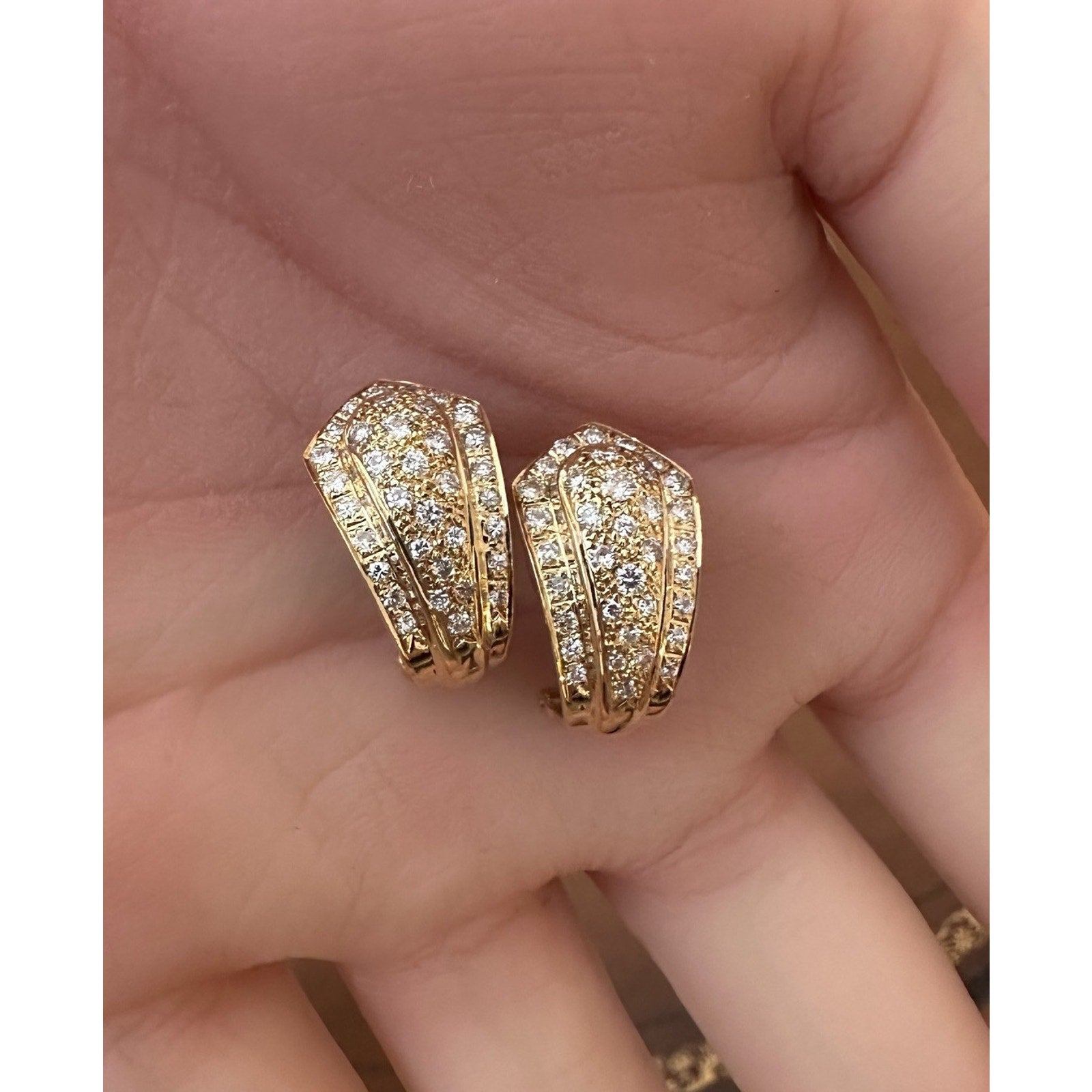 Natural Pave Diamond Half Hoop Earrings 1.10cttw in 18k Yellow Gold