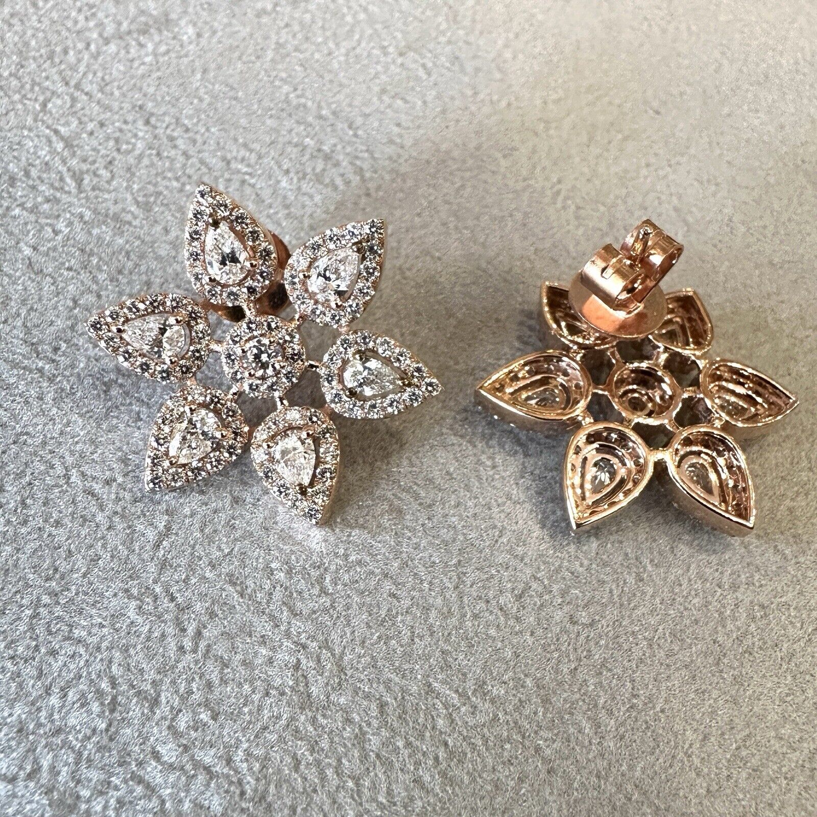 Natural Diamond Flower Earrings 2.30 cttw in 14k Rose Gold