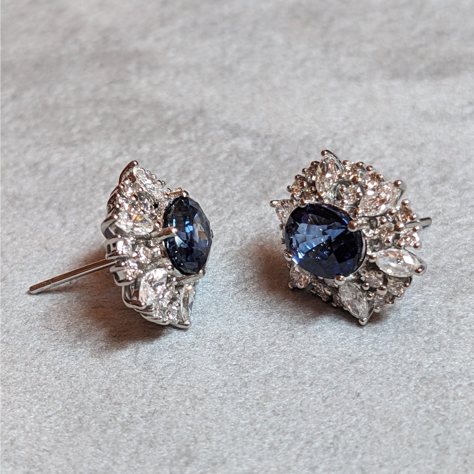 Sapphire and Diamond Stud Earrings in Platinum & 14k White Gold